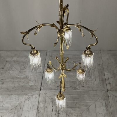 Continental Gilt Brass Six Arm Chandelier Circa 1910