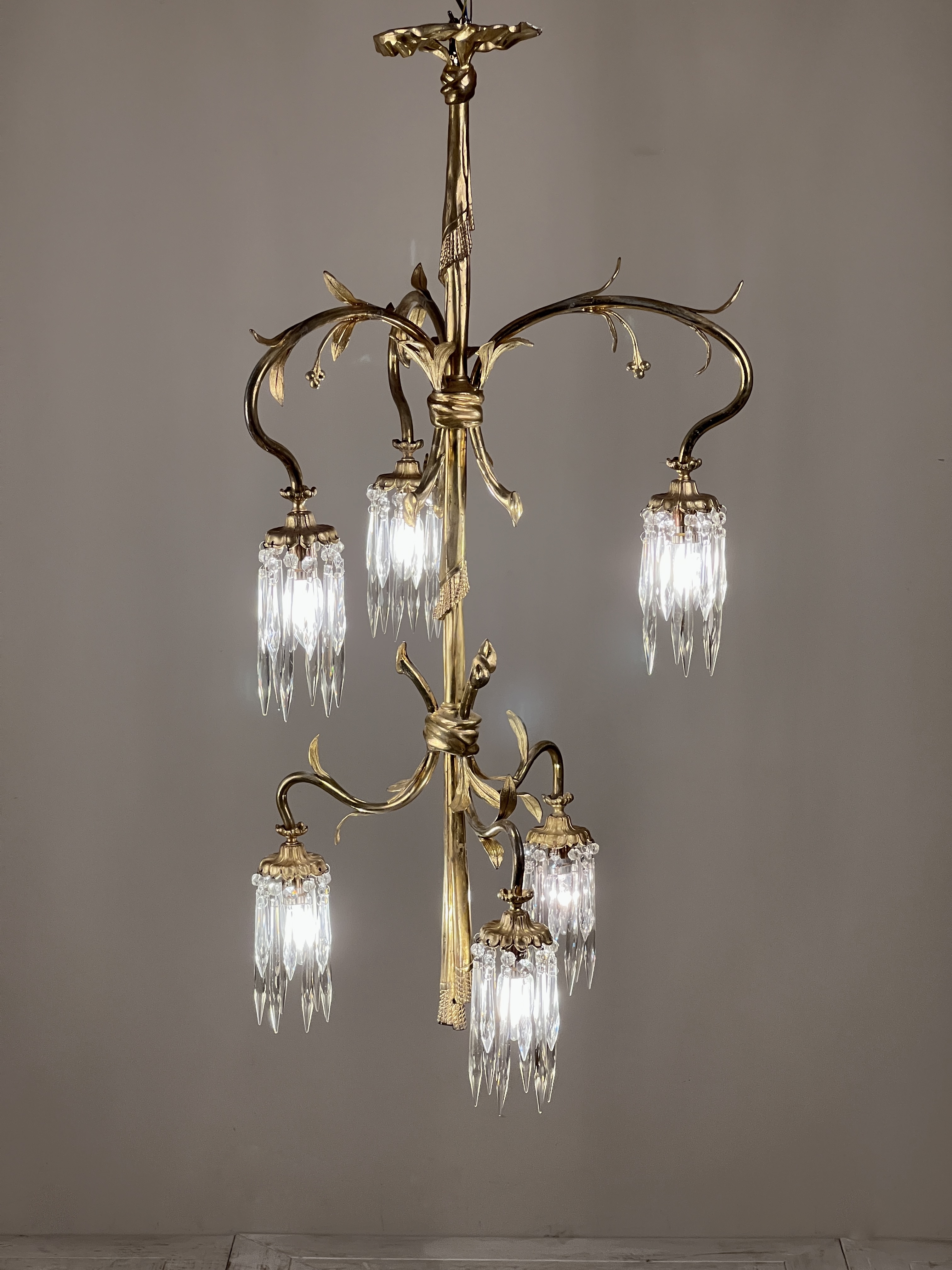 Continental Gilt Brass Six Arm Chandelier Circa 1910 - Image 3