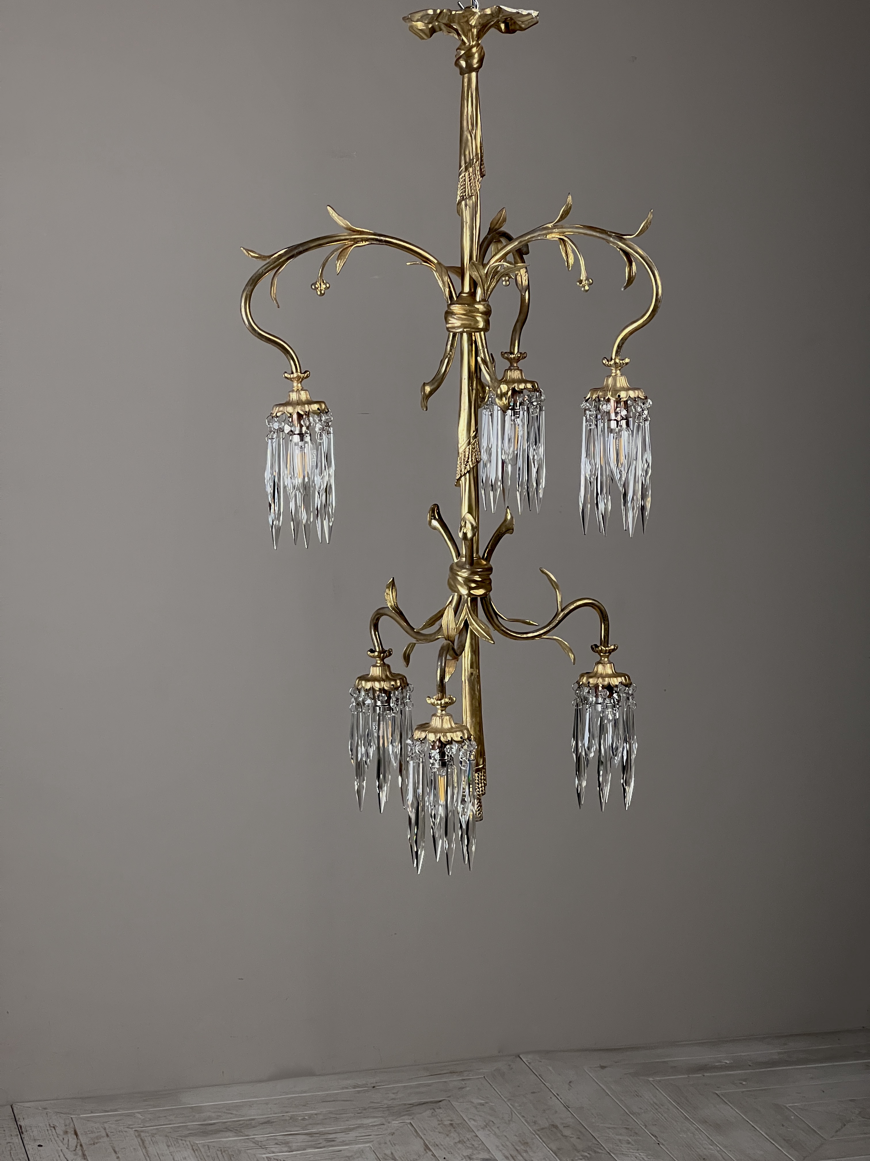 Continental Gilt Brass Six Arm Chandelier Circa 1910 - Image 4