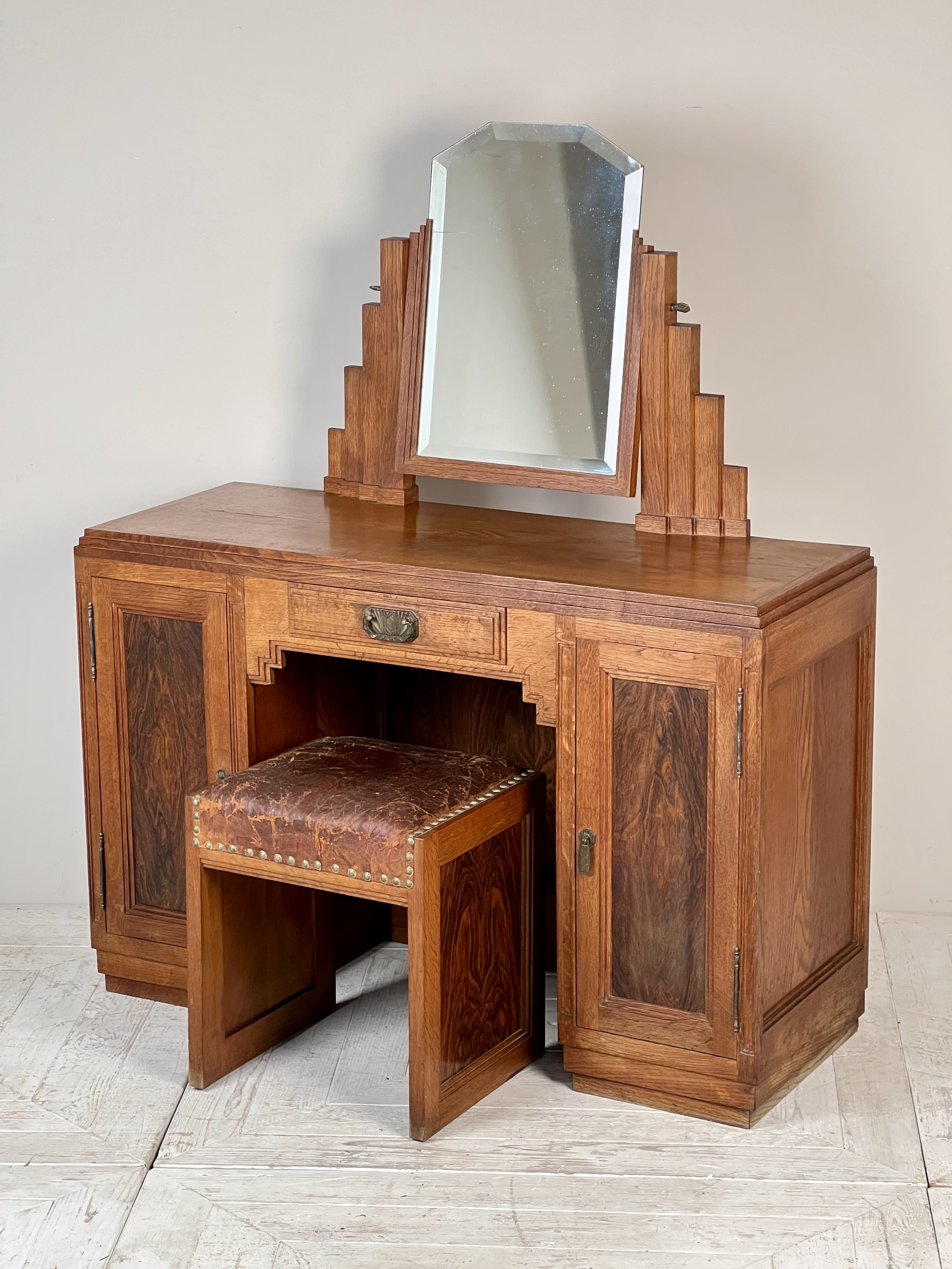 French Art Deco Dressing Table and Leather Topped Stool - Image 6