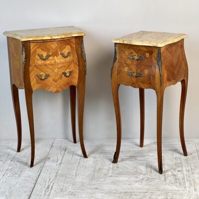 A Pair Of ‘His And Her’ Sienna Marble And Marquetry Bedsides Tables