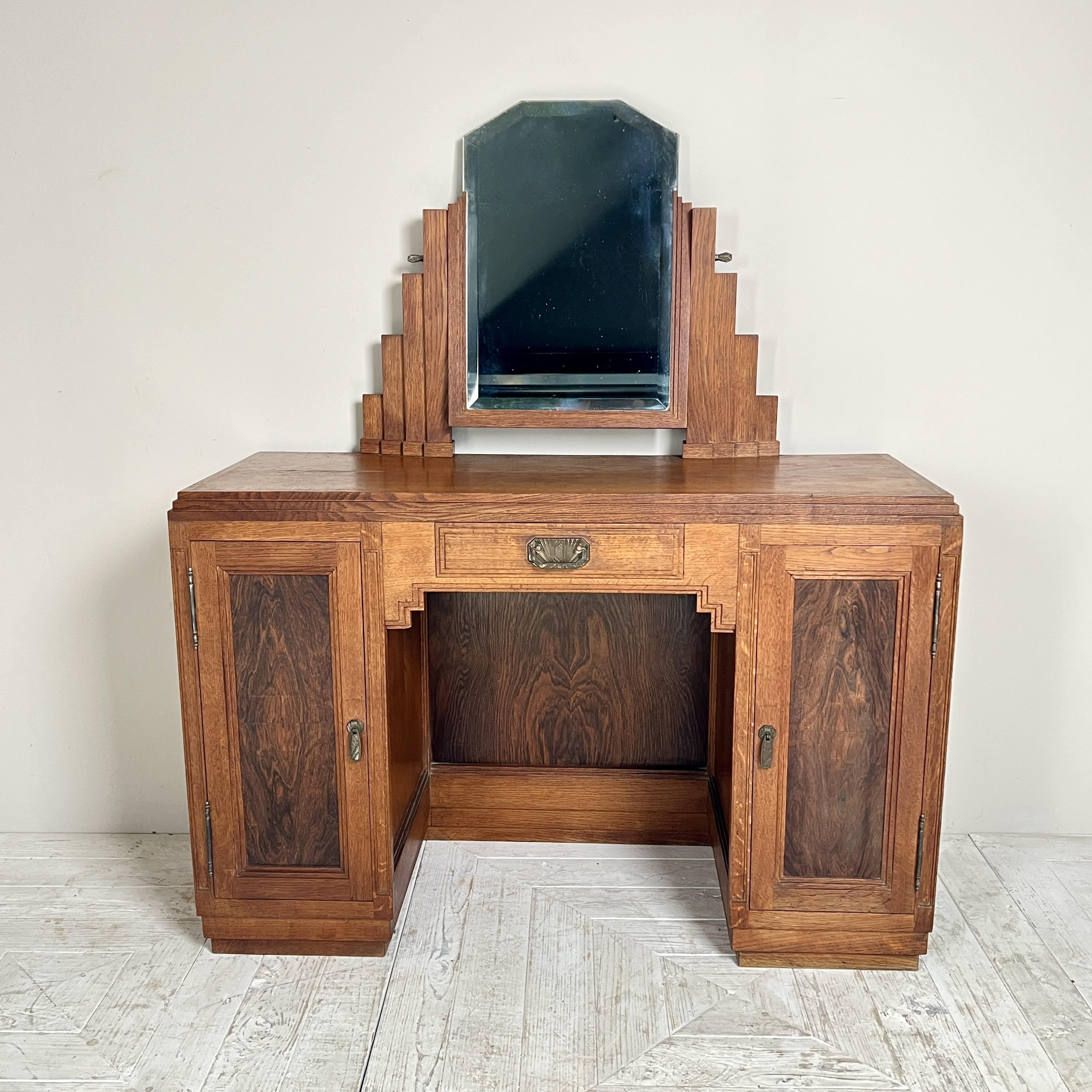 French Art Deco Dressing Table and Leather Topped Stool - Image 5