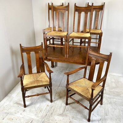 Arts & Crafts Extending Oak Dining Table & Six Chairs