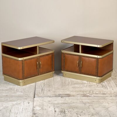 A Pair Of Italian Post Modern Brass And Leather Bedside Cabinets