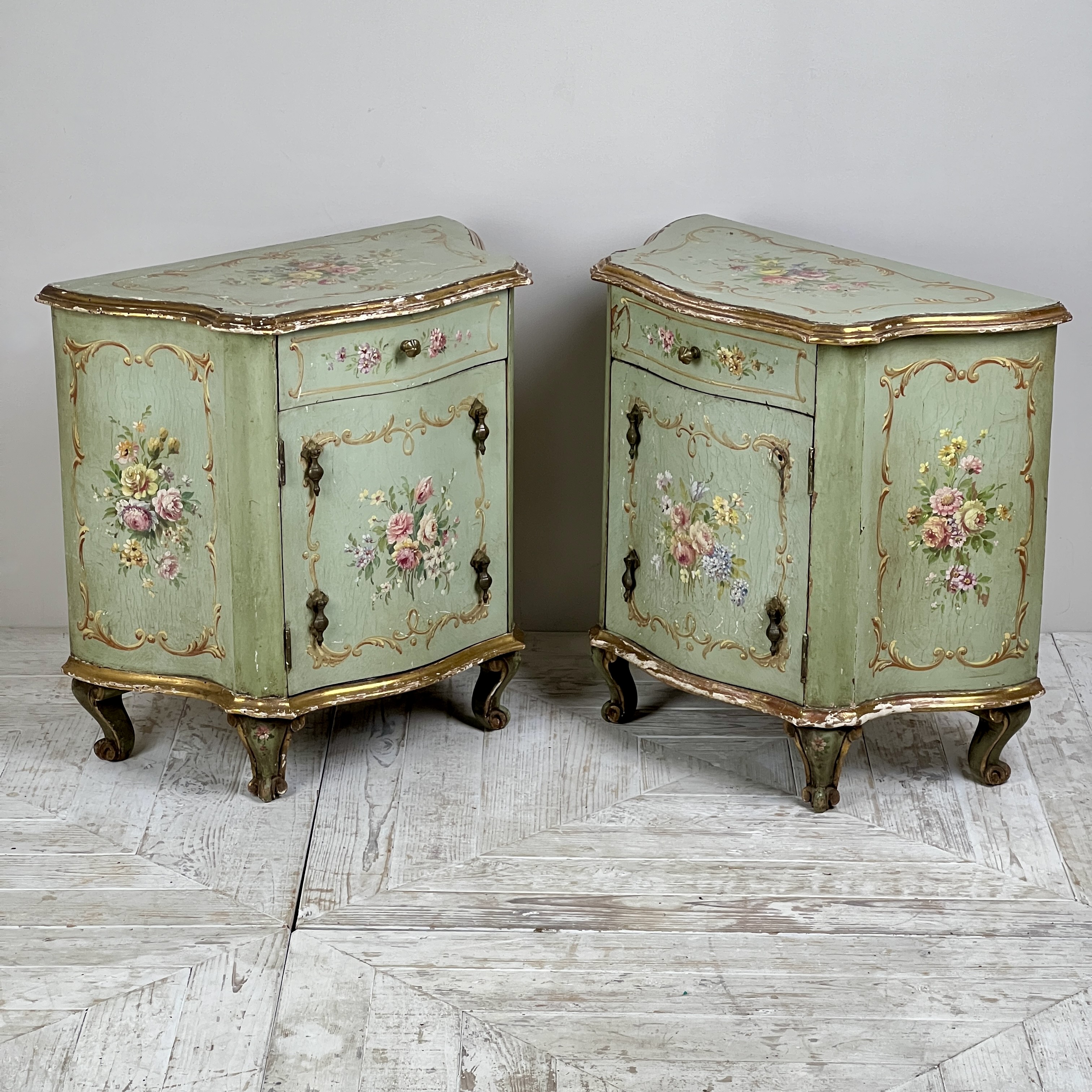 A Pair Of C19th Venetian Hand Painted Bedside Cabinets