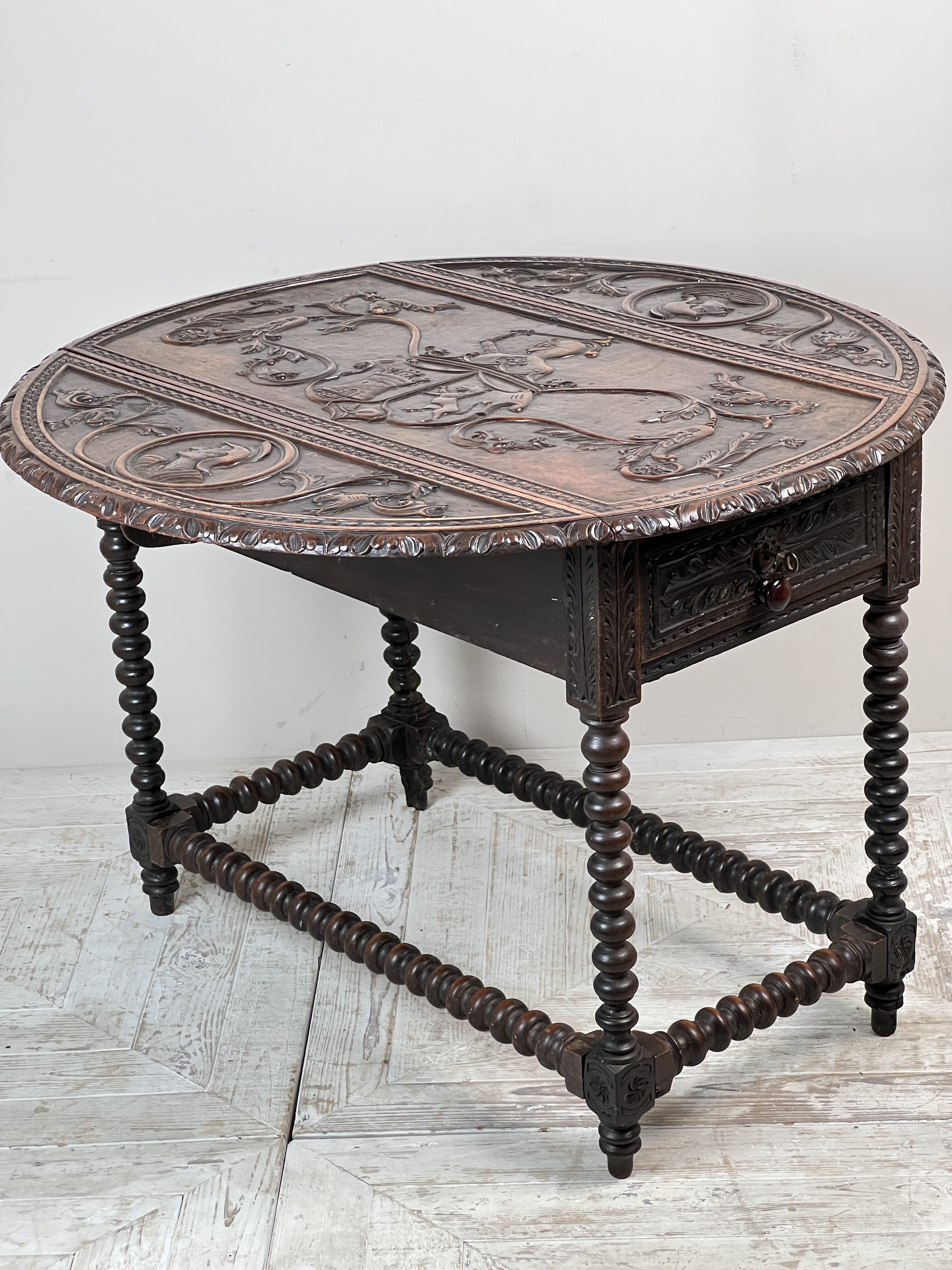 A Gibraltarian Carved Drop Leaf Bobbin Table - Image 3