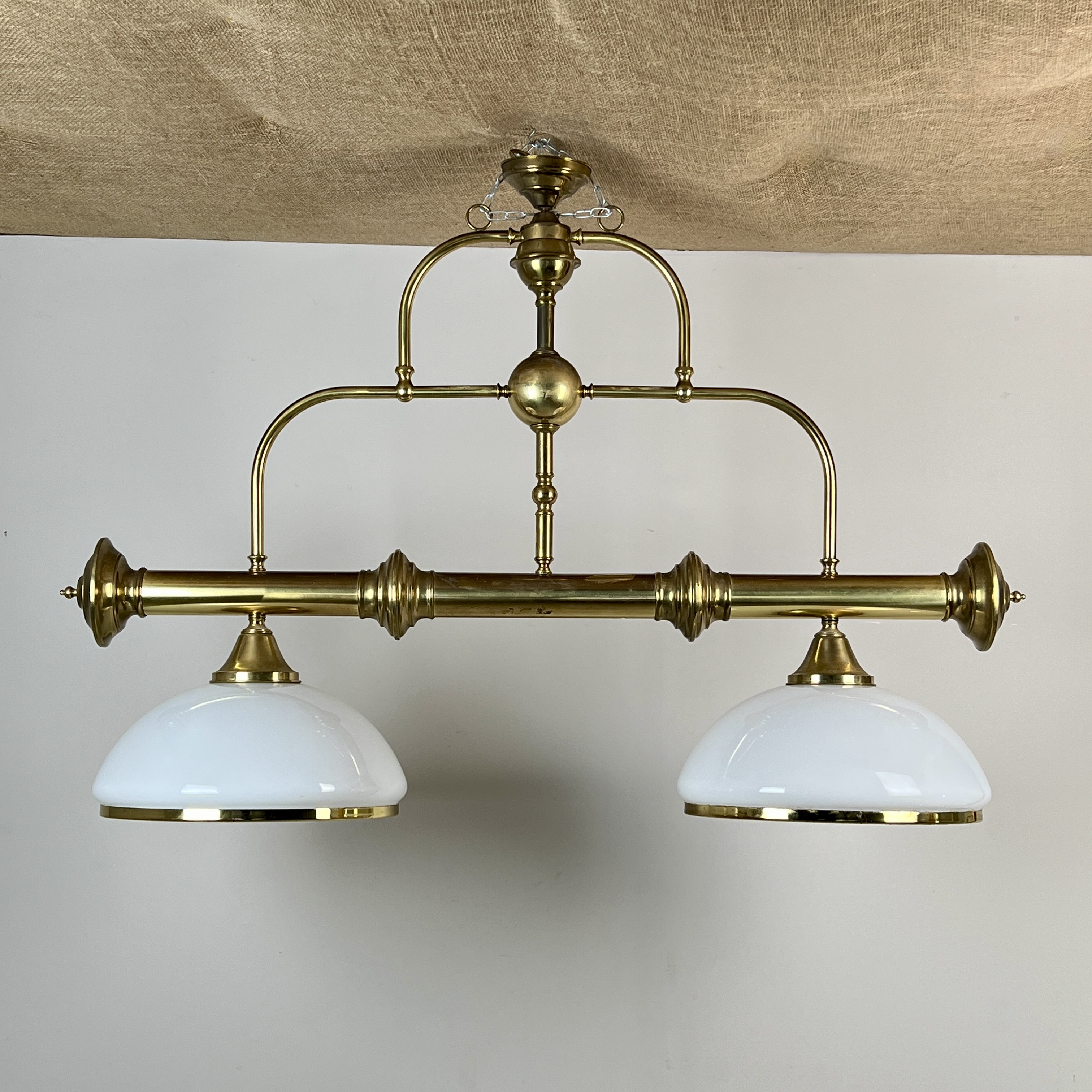 Vintage Brass And Opaline Glass Ceiling Light - Image 4