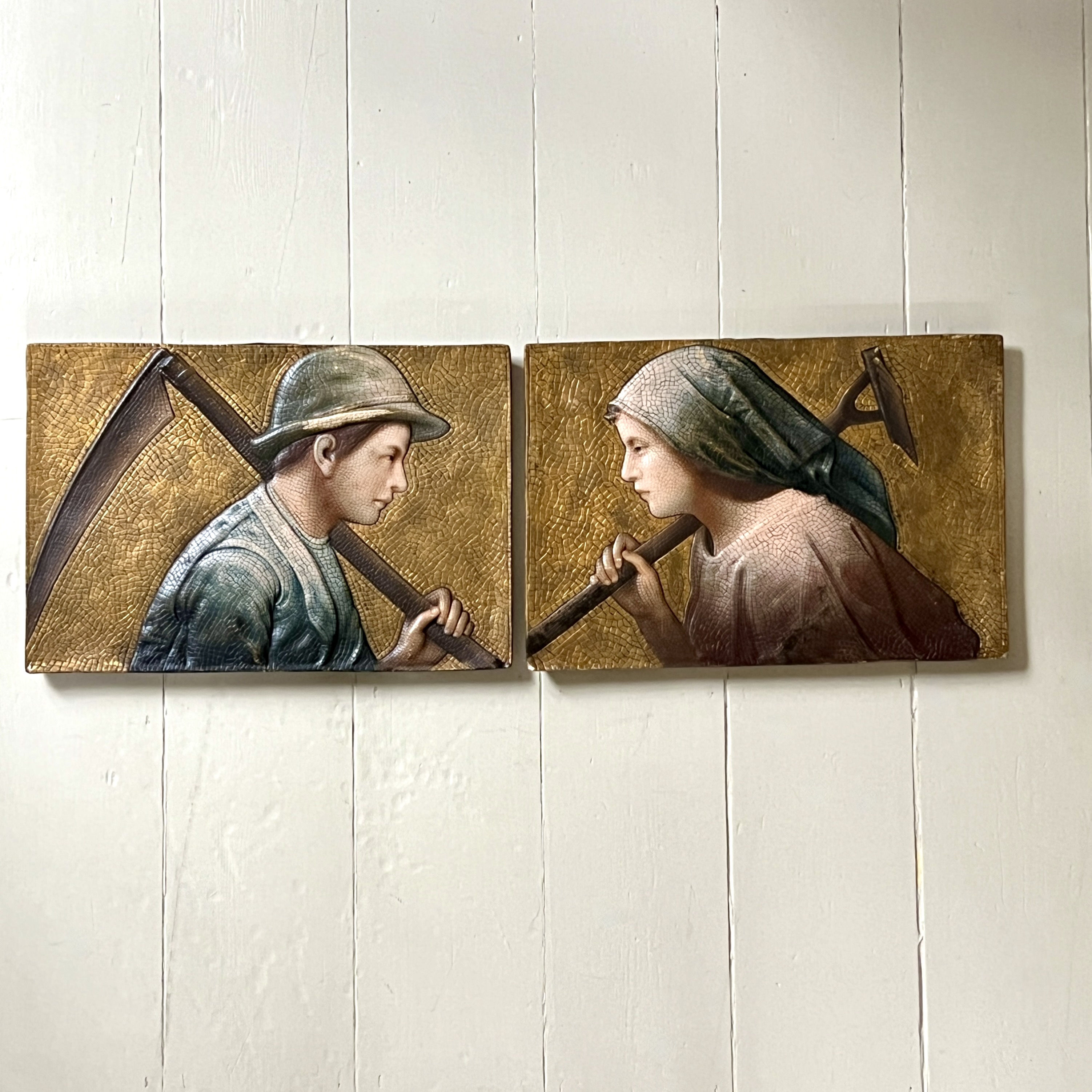 A Pair Of Arts And Crafts Polychrome Painted Plaques Circa 1900