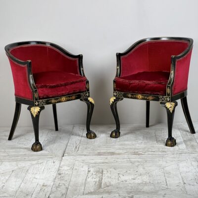 A Pair Of Early C20th Japanned Tub Chairs
