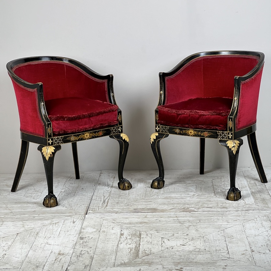 A Pair Of Early C20th Japanned Tub Chairs