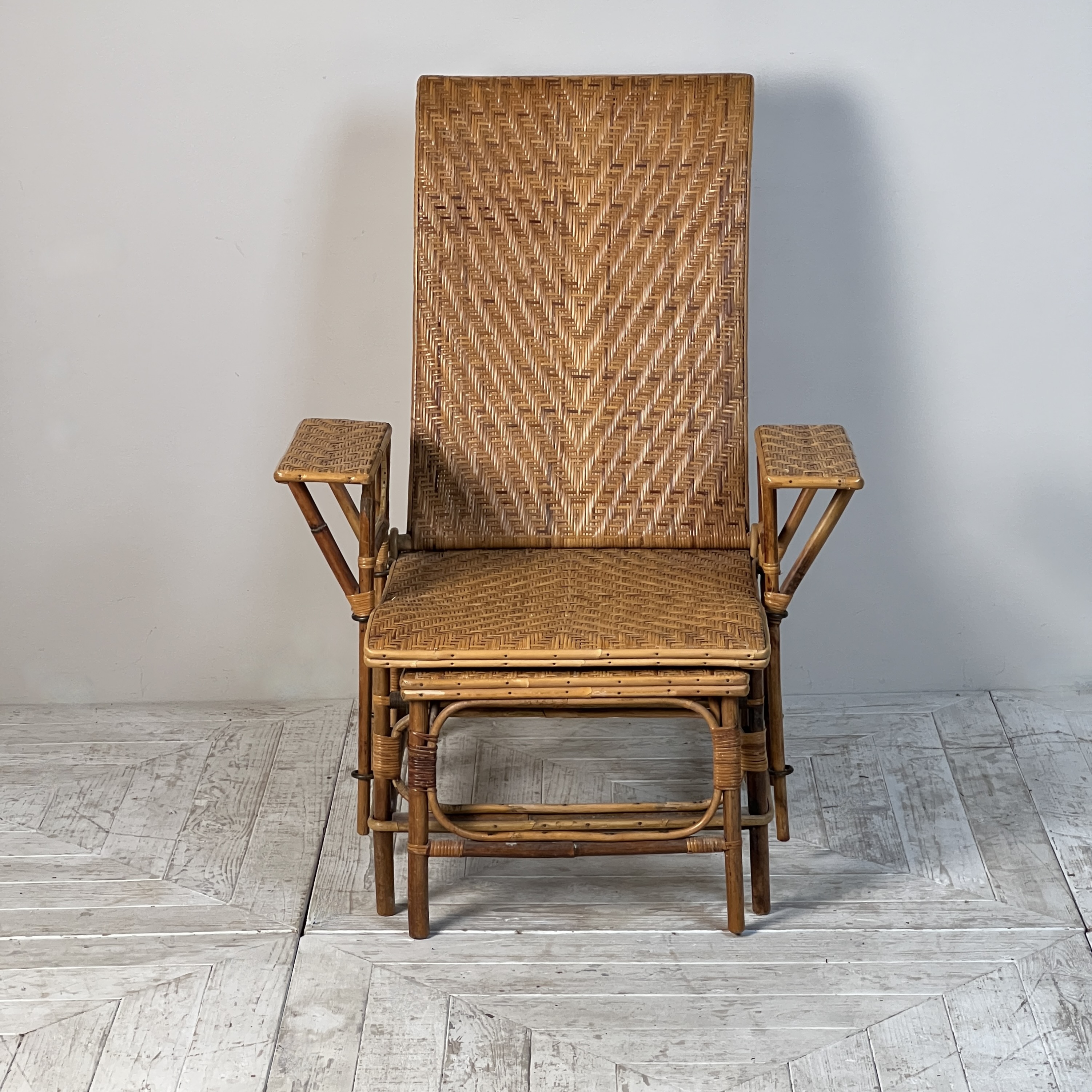 A French Midcentury Caned Bamboo Reclining Steamer Chair - Image 2