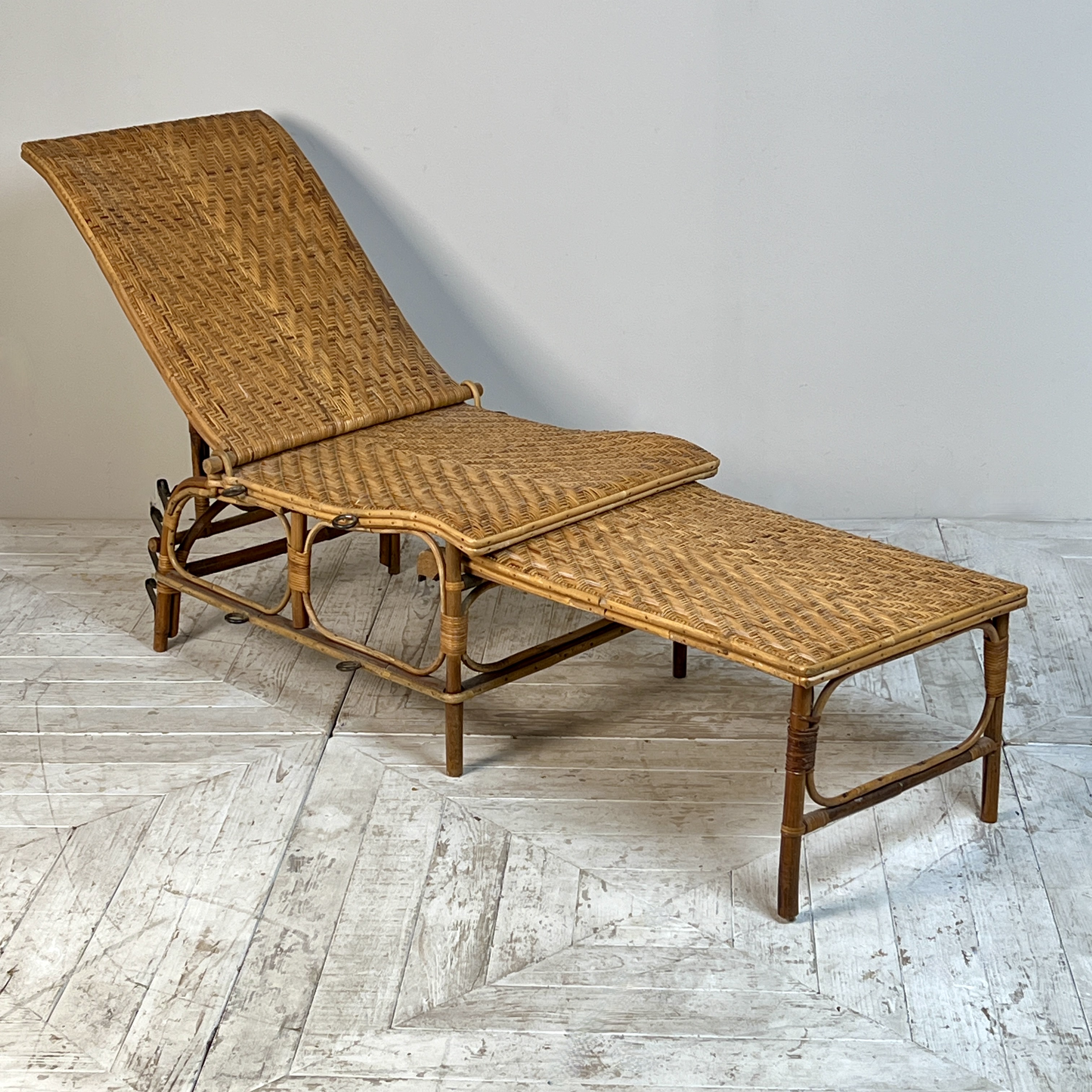 A French Midcentury Caned Bamboo Reclining Steamer Chair - Image 6