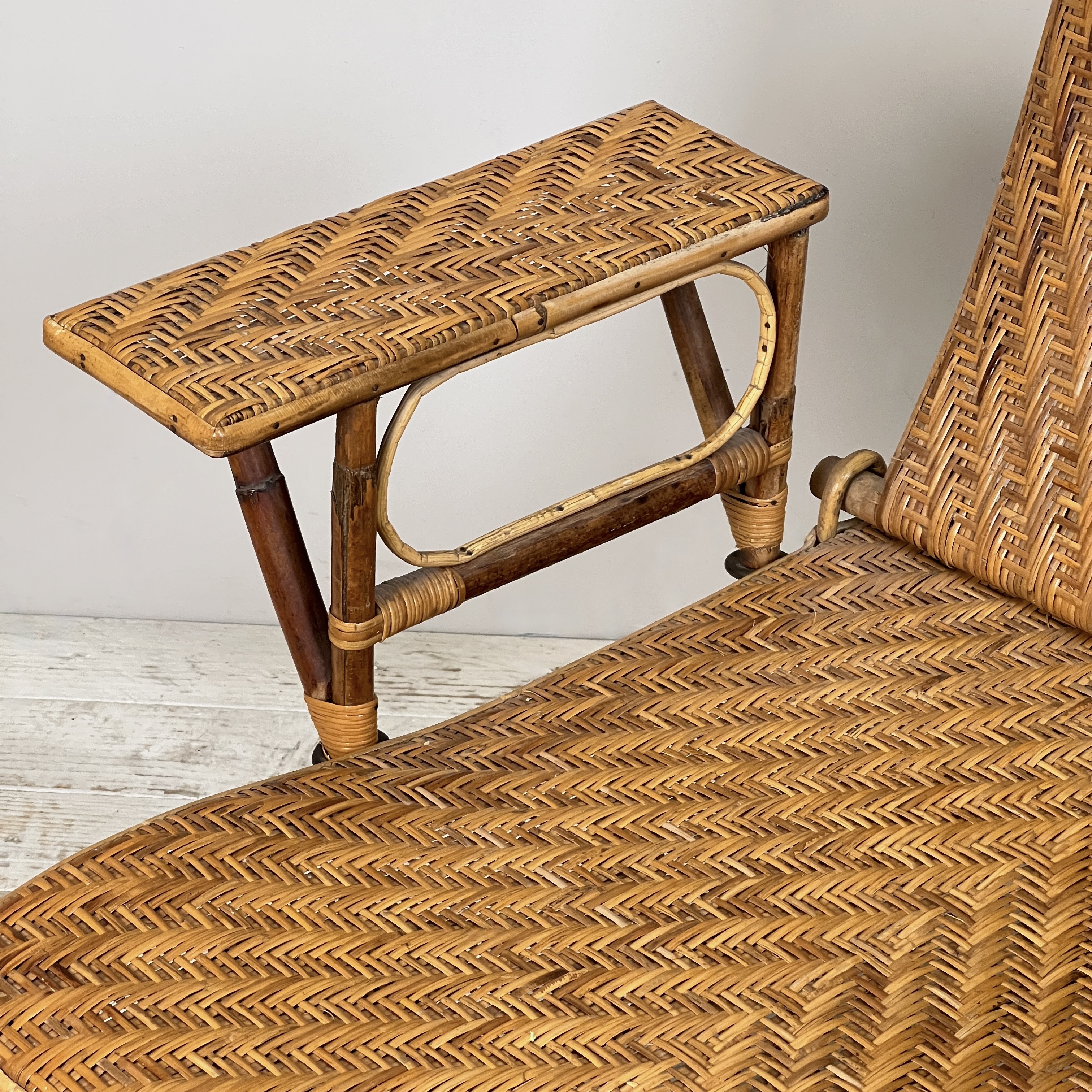 A French Midcentury Caned Bamboo Reclining Steamer Chair - Image 8