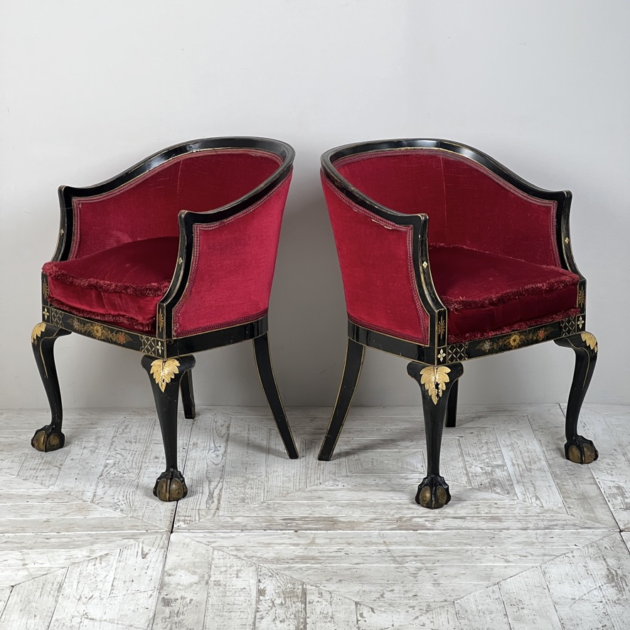 A Pair Of Early C20th Japanned Tub Chairs - Image 5
