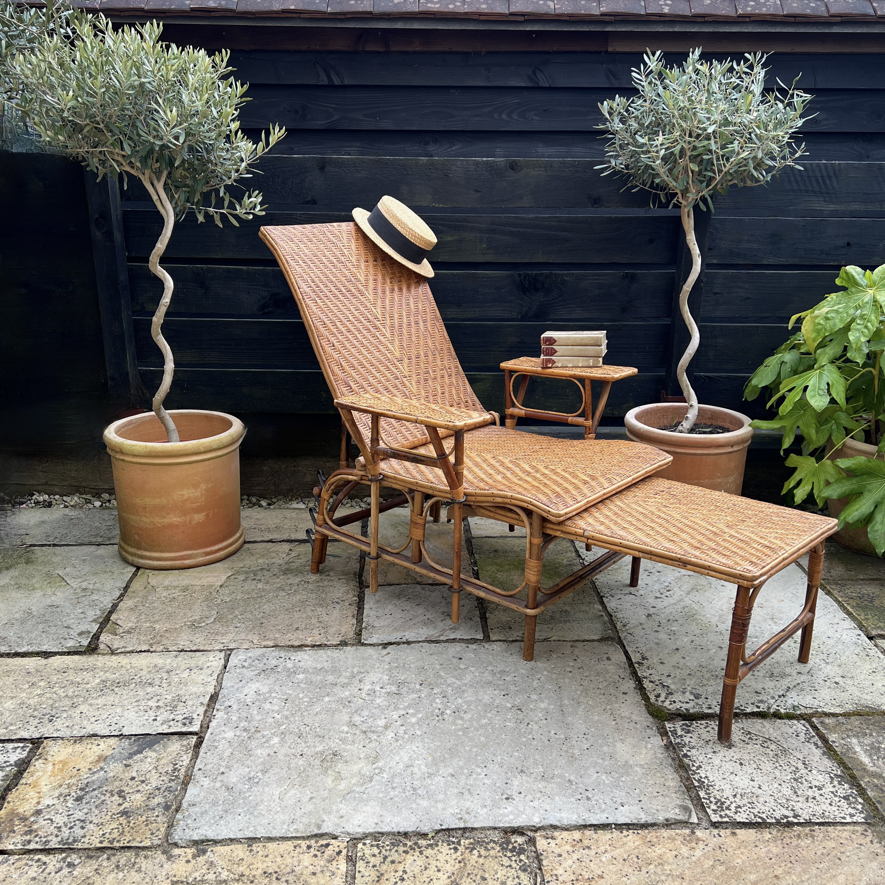 A French Midcentury Caned Bamboo Reclining Steamer Chair - Image 10