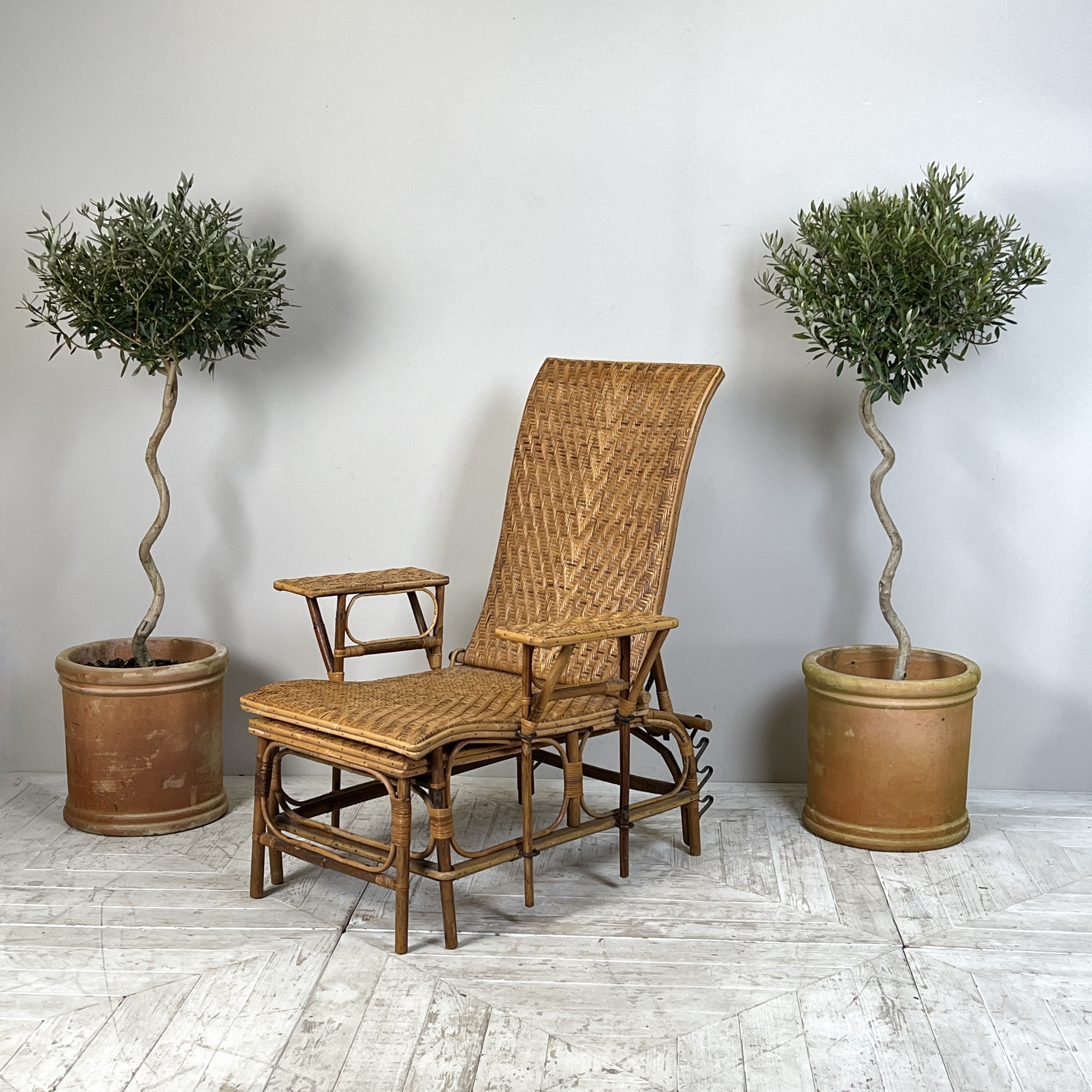 A French Midcentury Caned Bamboo Reclining Steamer Chair - Image 9