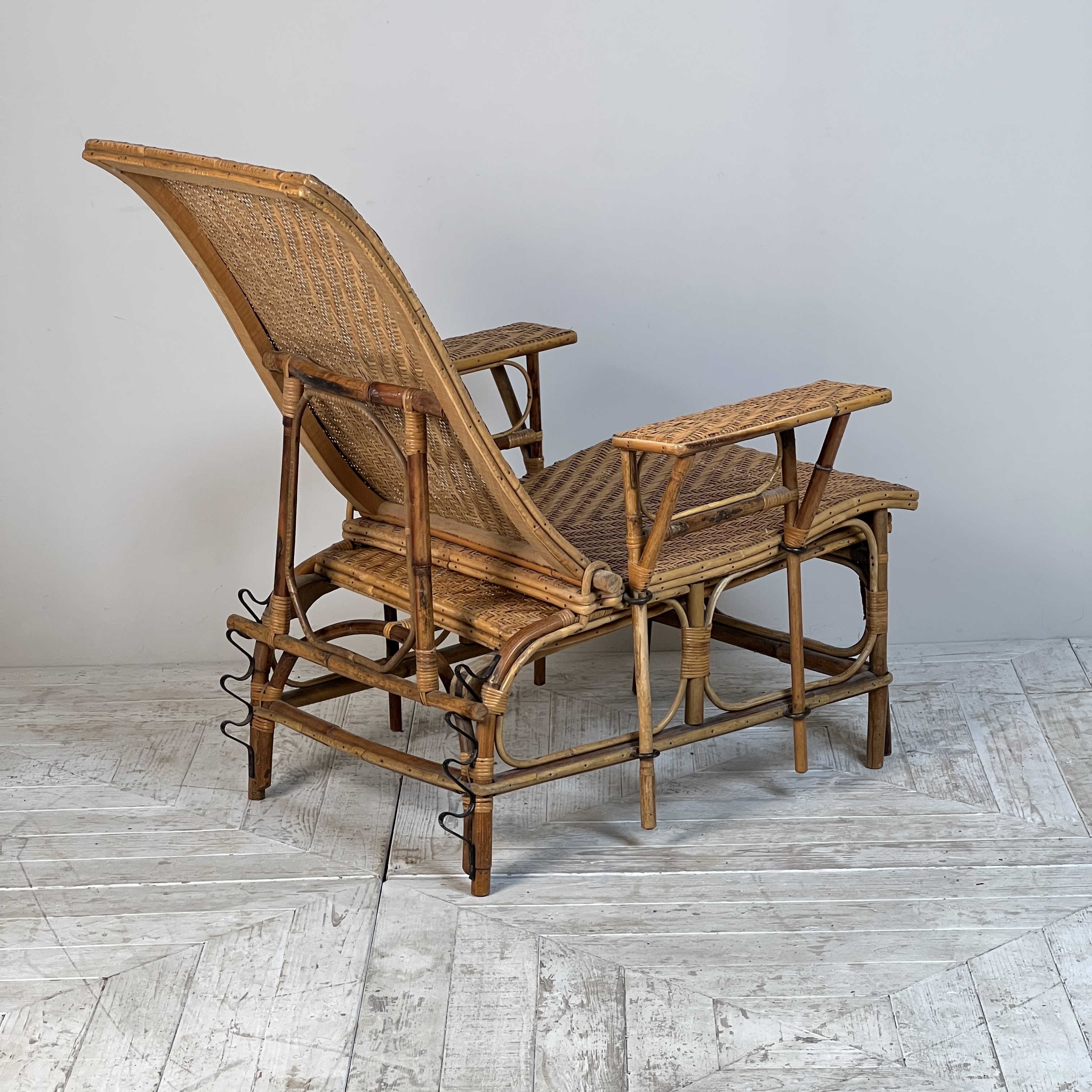 A French Midcentury Caned Bamboo Reclining Steamer Chair - Image 4