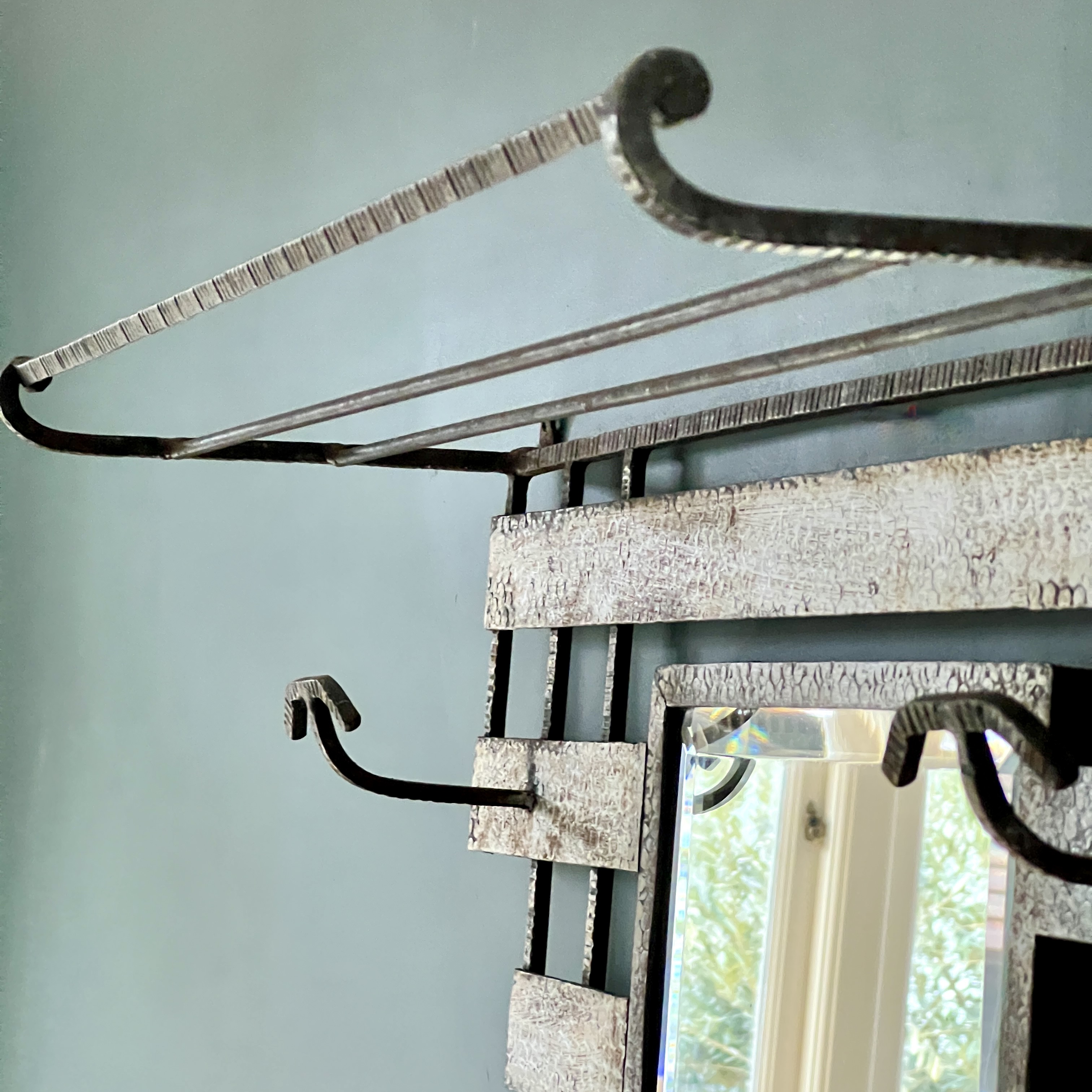 Art Deco Wrought Iron Coat And Luggage Rack Mirror - Image 4