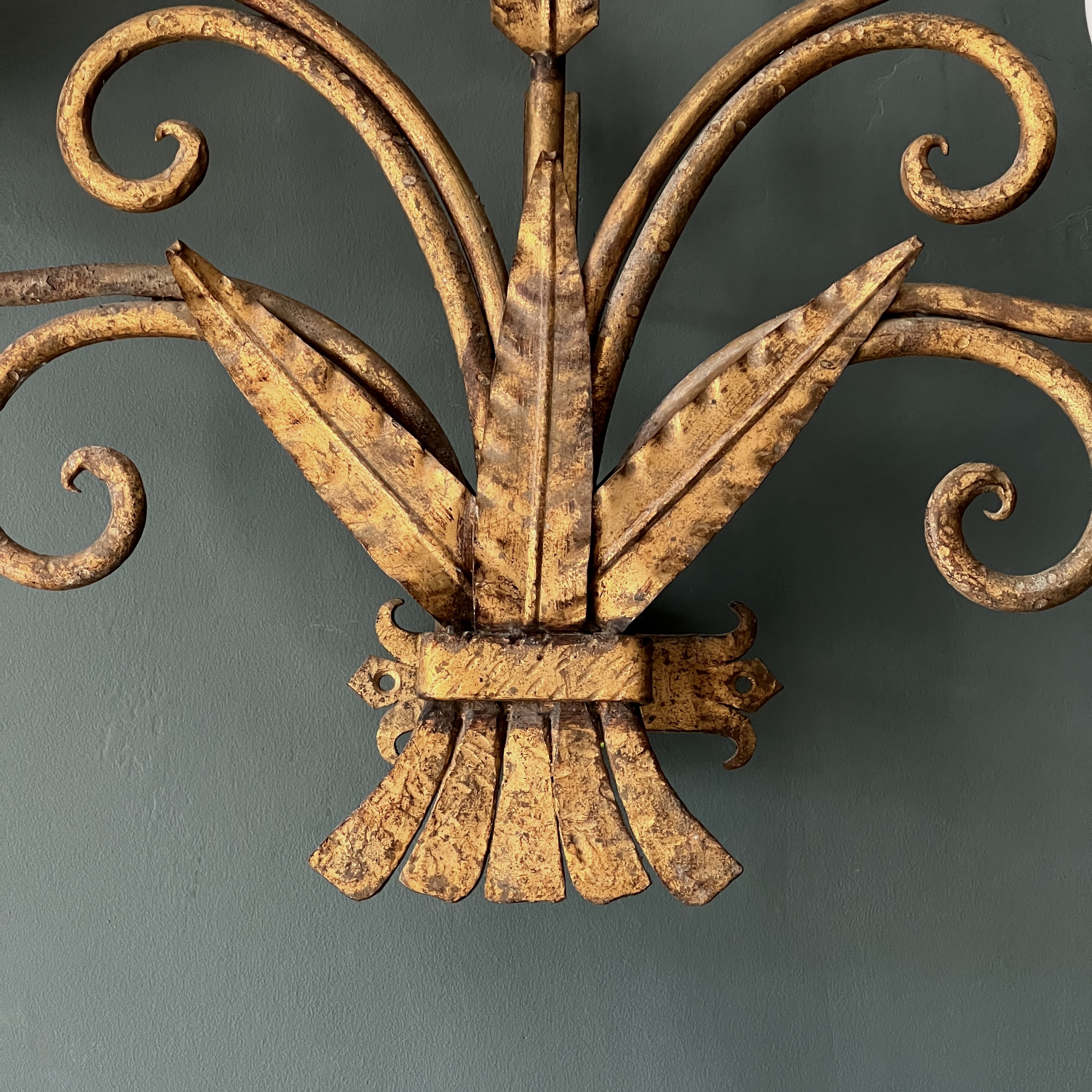 A Large Patinated Gilt Metal Five Branch Wall Light Sconce - Image 5