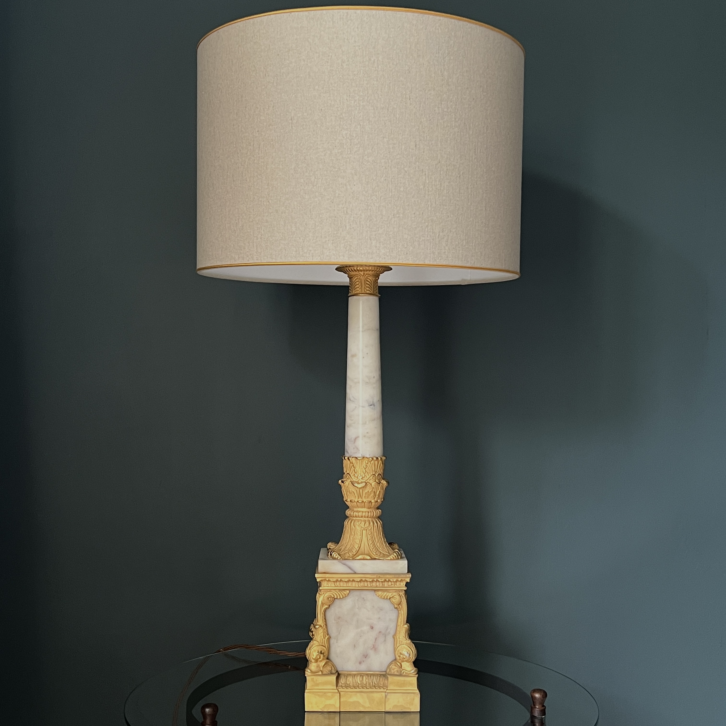A Marble And Ormolu Empire Style Table Lamp. Pair Available