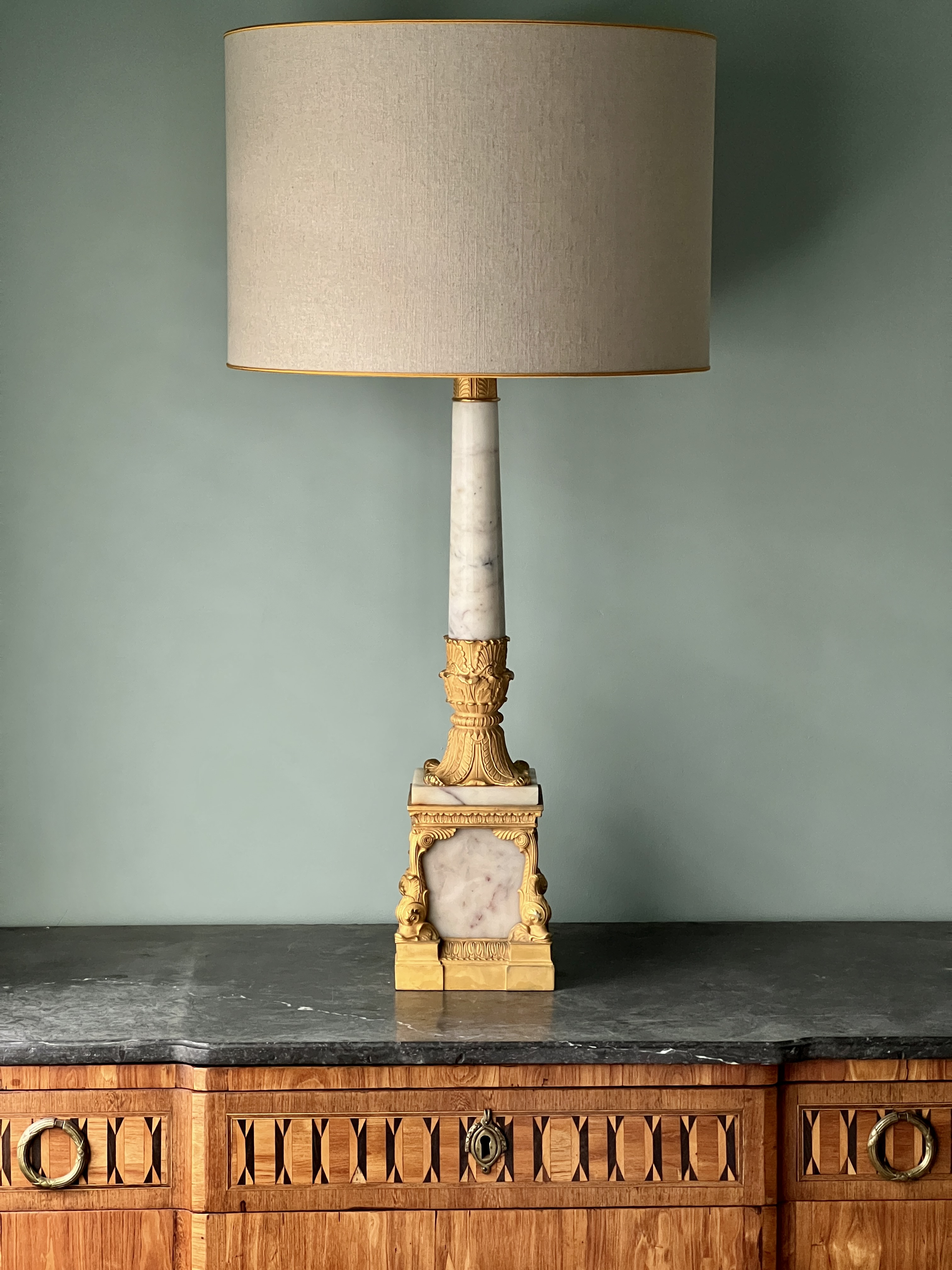 A Marble And Ormolu Empire Style Table Lamp. Pair Available - Image 2