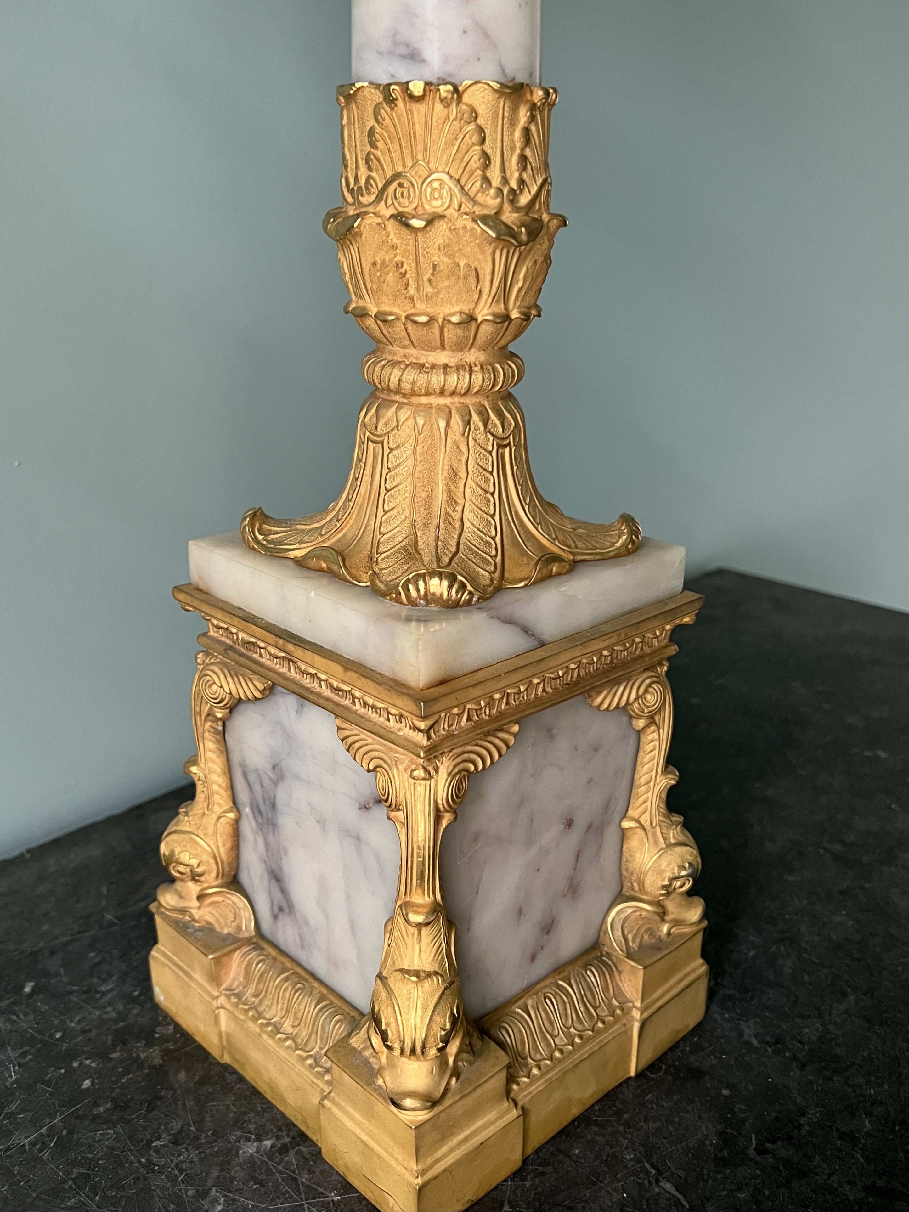 A Marble And Ormolu Empire Style Table Lamp. Pair Available - Image 3