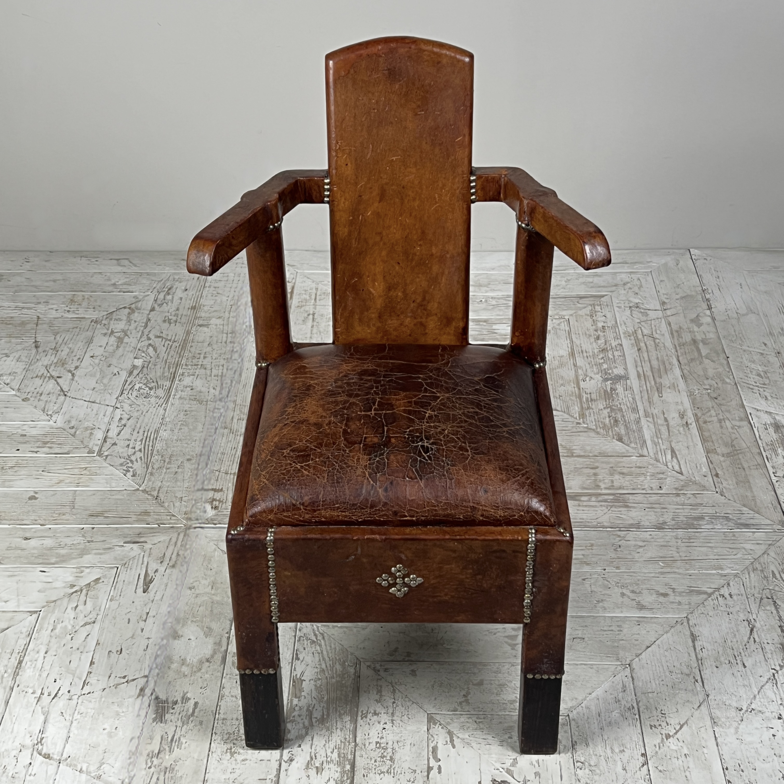 A Diminutive French Art Deco Leather Berber Armchair - Image 5