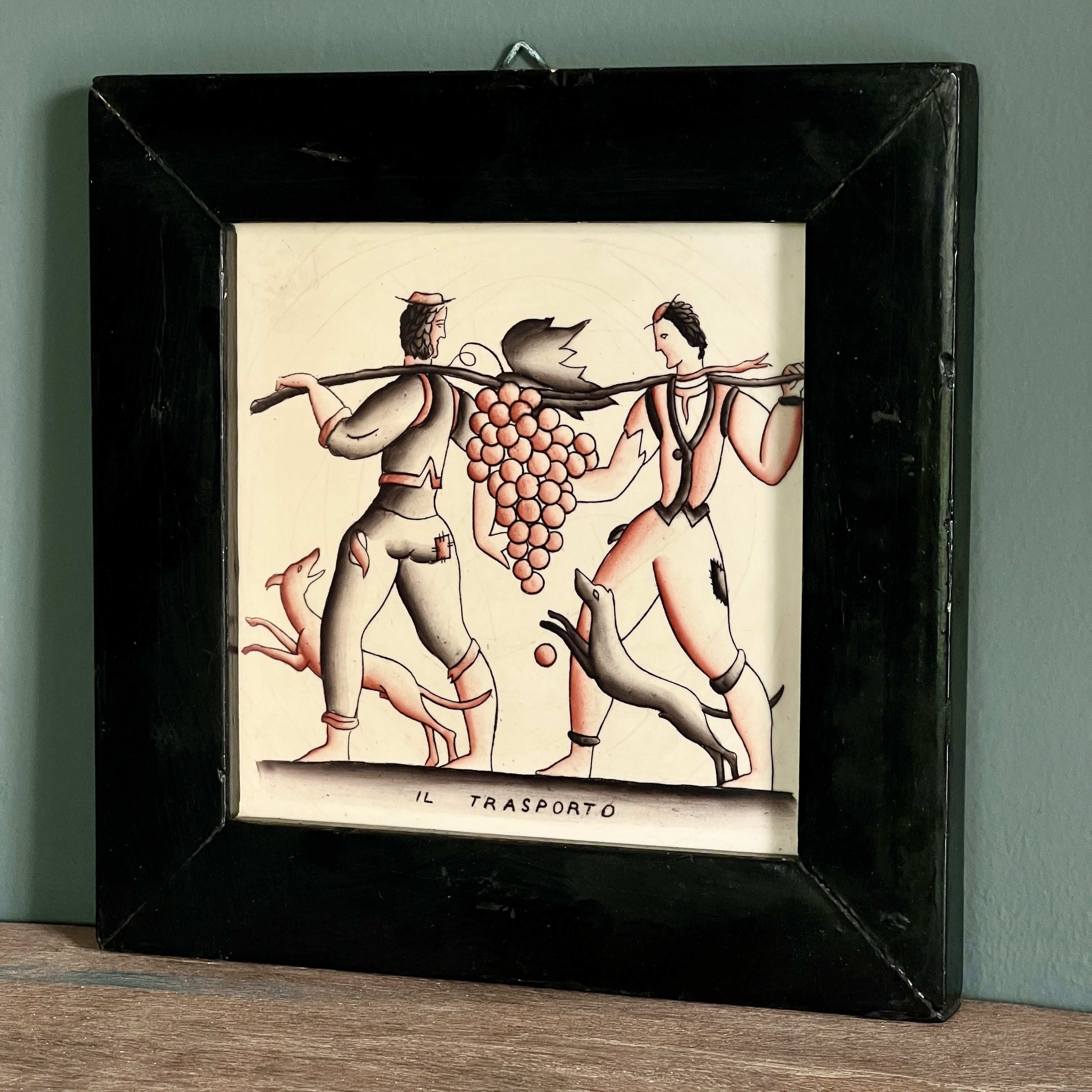 Pair of Framed Ceramic Tiles By Gio Ponti for Richard Ginori Circa 1930 - Image 4