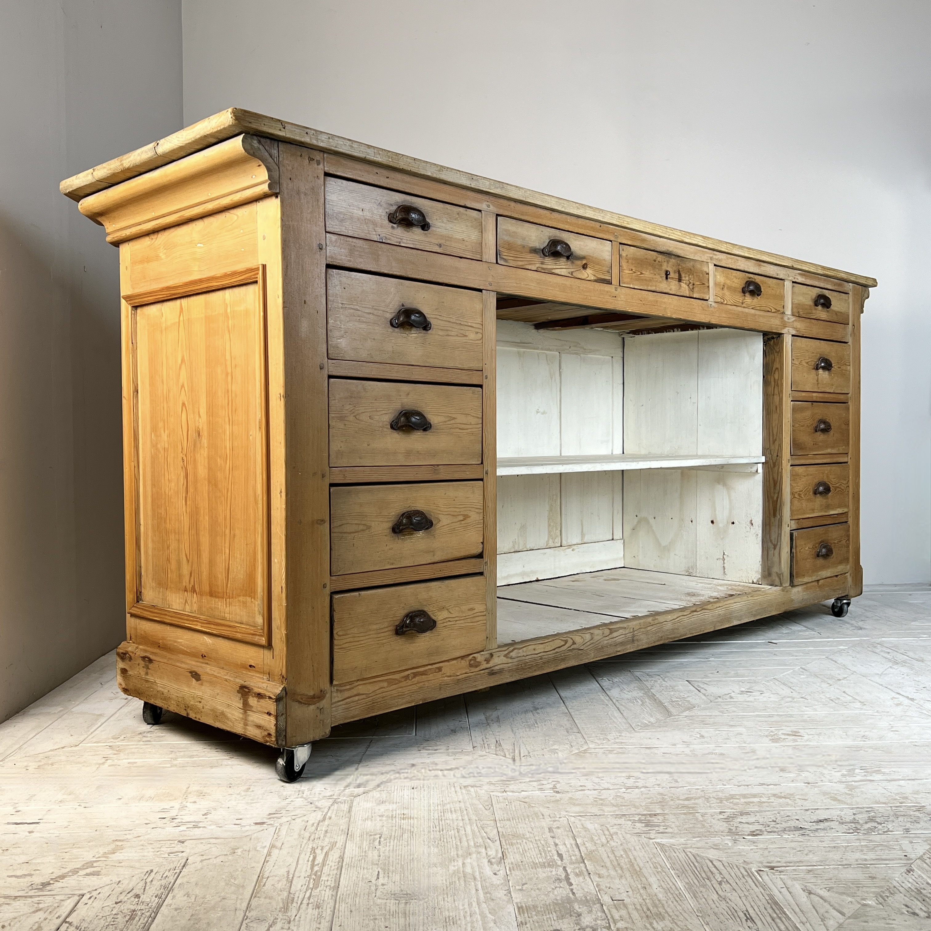 Vintage French Pine Haberdashery Shop Counter