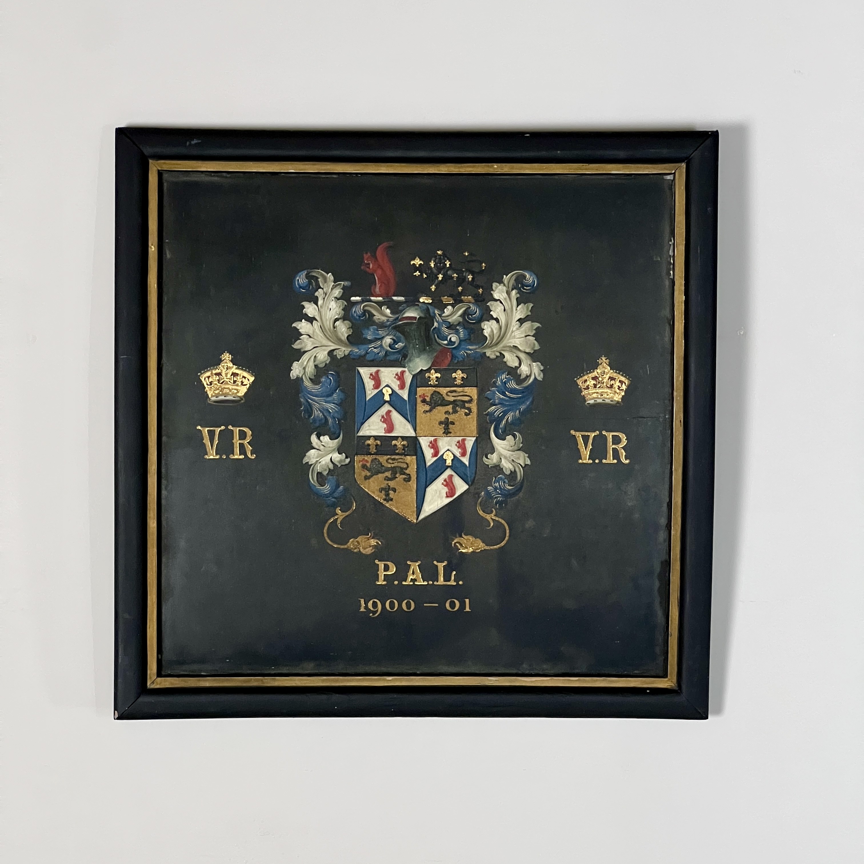 A Framed Hand Painted Coat Of Arms Coach Panel Circa 1900