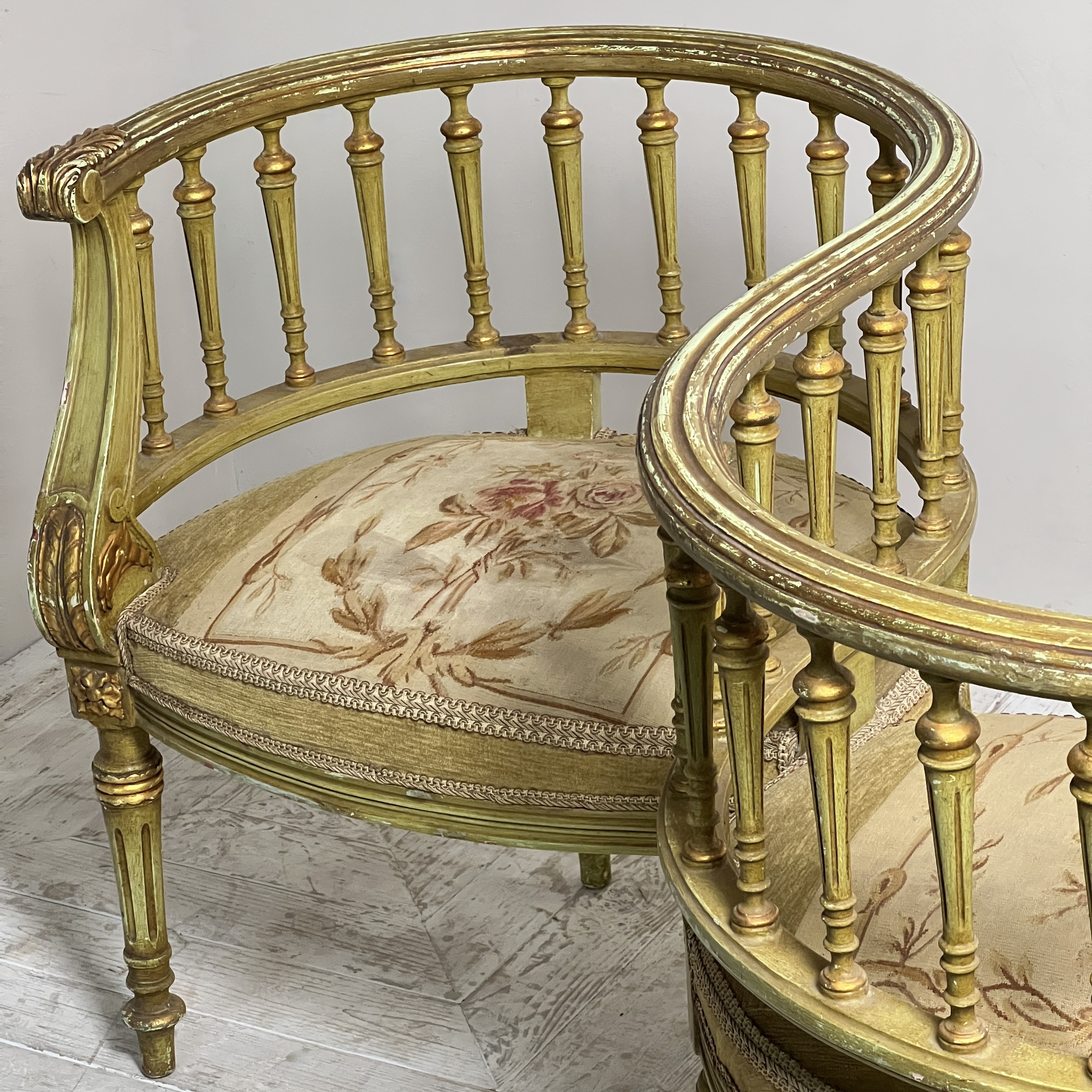 French Antique Tapestry Love Or Tête-À-Tête Seat - Image 4