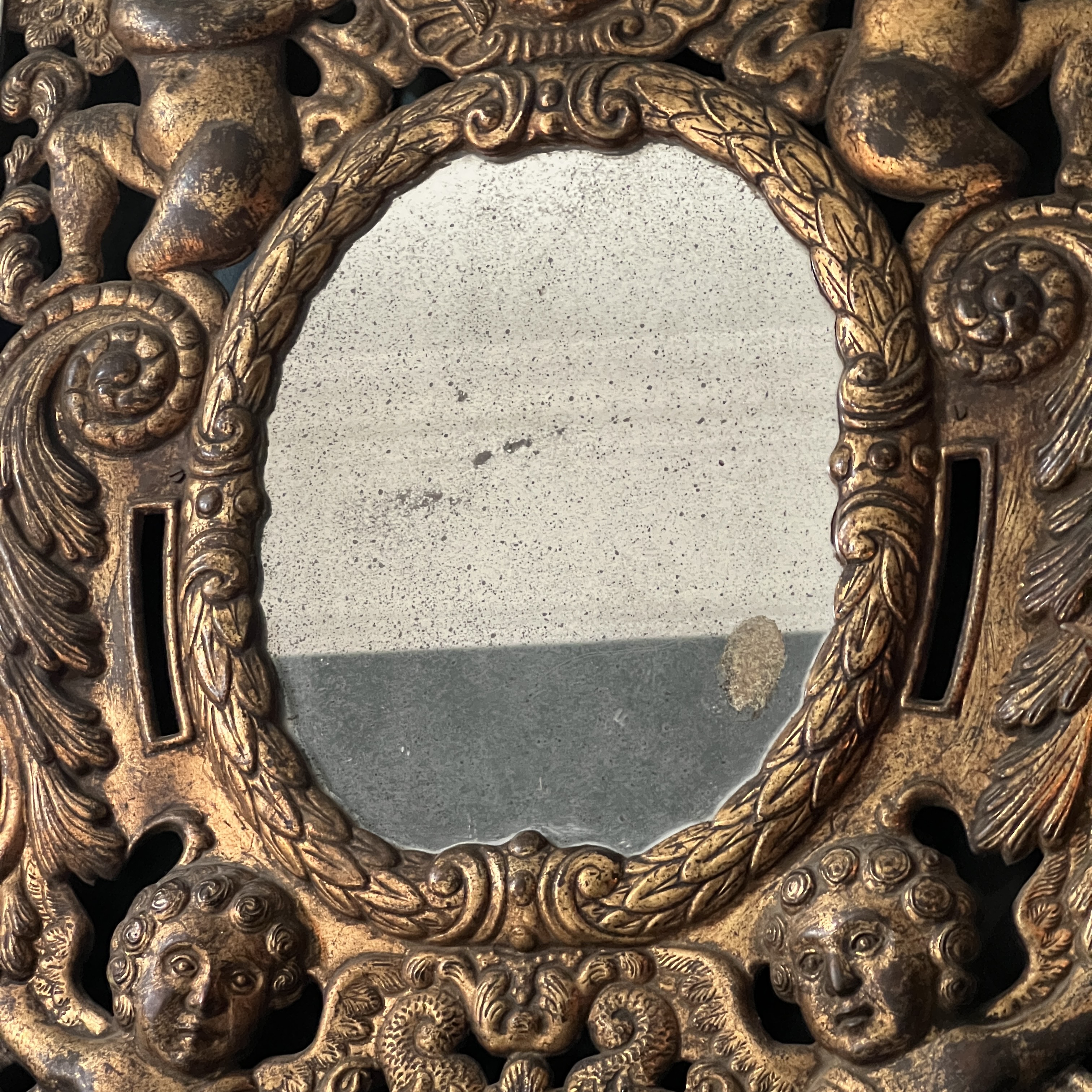 Rare Antique Venetian Girandole Mirror With Putti & Laurel Leaf Frame - Image 9
