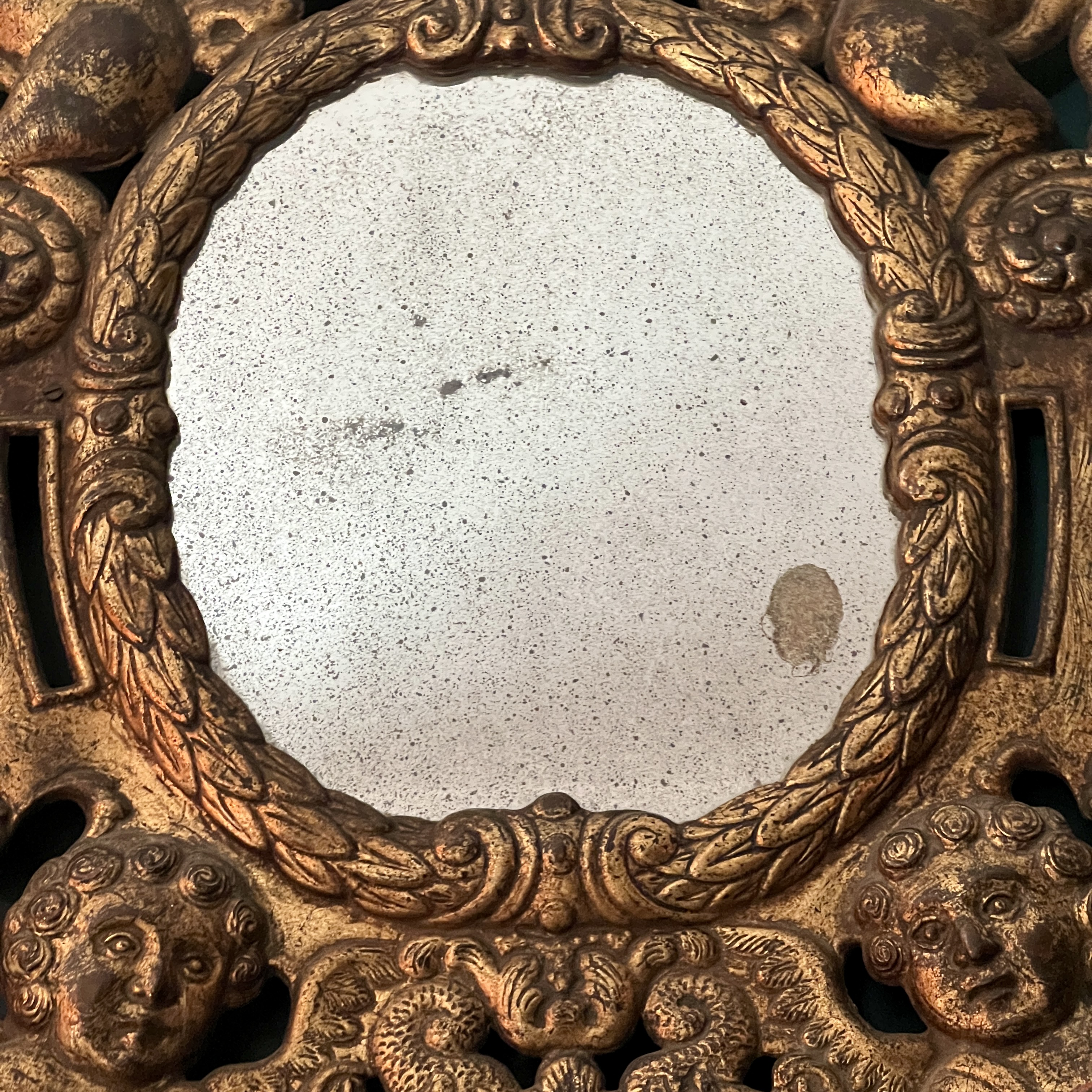 Rare Antique Venetian Girandole Mirror With Putti & Laurel Leaf Frame - Image 7