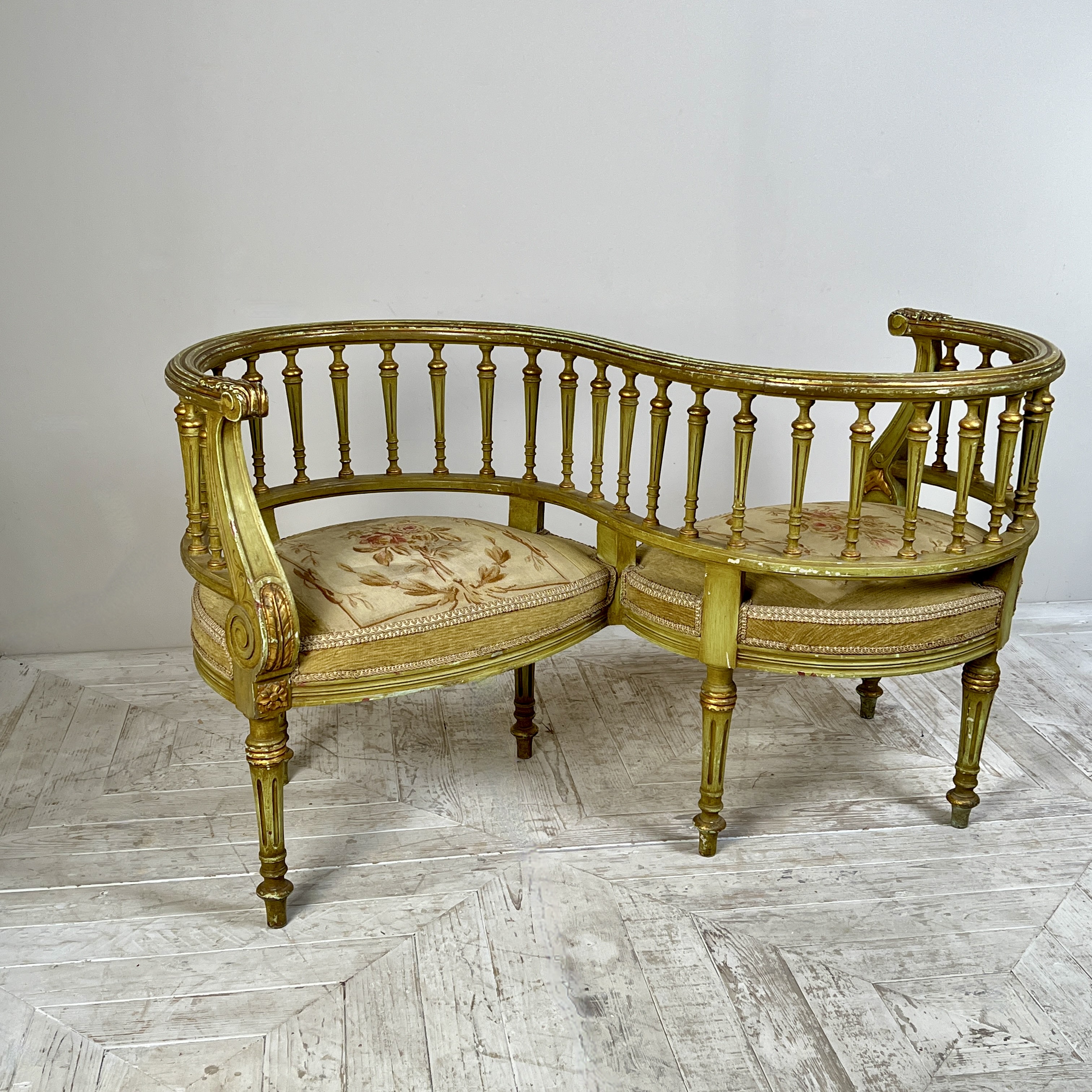 French Antique Tapestry Love Or Tête-À-Tête Seat - Image 2