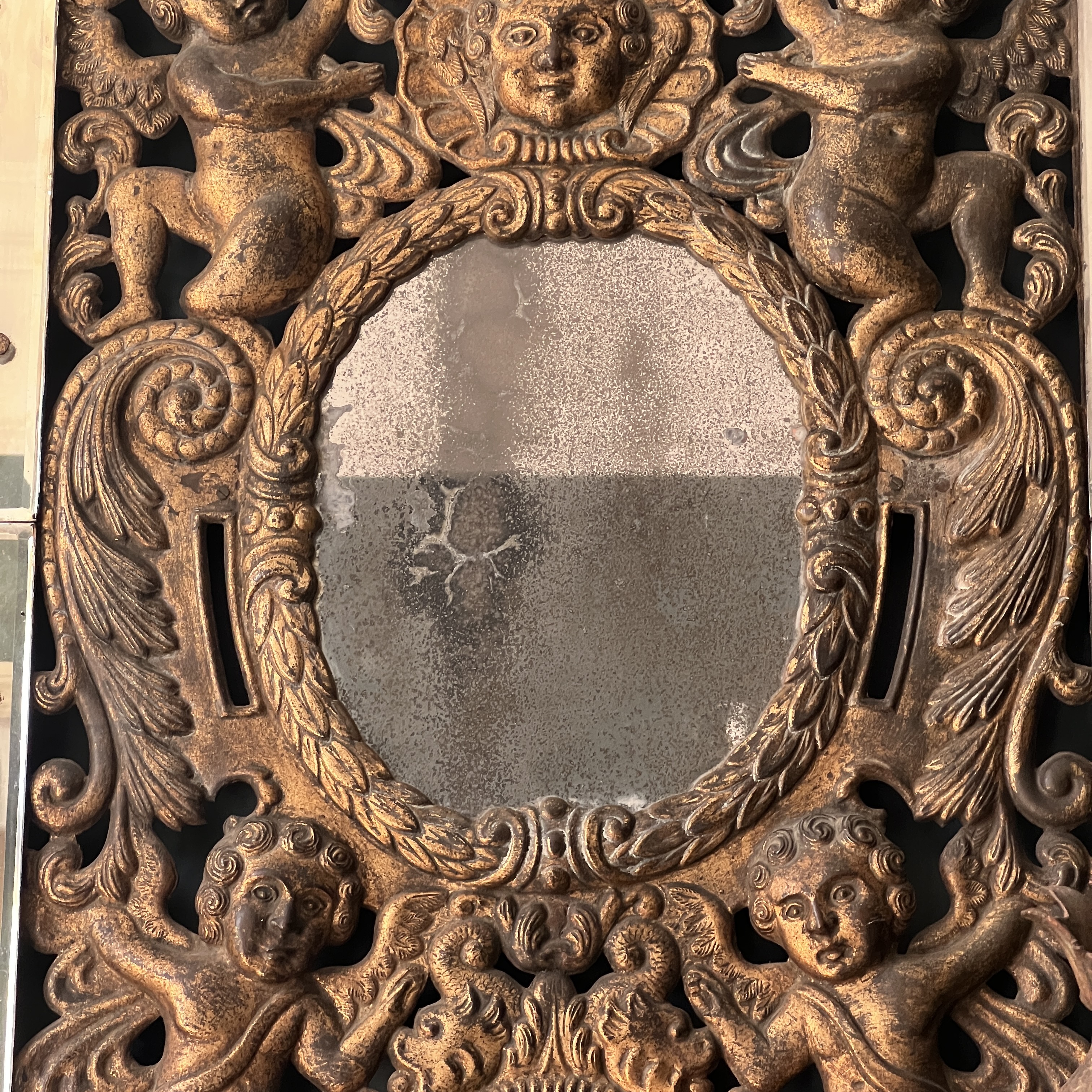 Rare Antique Venetian Girandole Mirror With Putti & Laurel Leaf Frame - Image 5