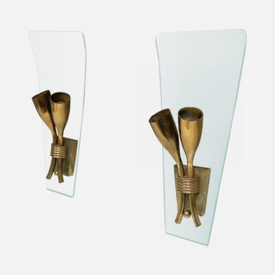 Pair Of 1950S Italian Mid-Century Modern Curved Glass Wall Light Sconces