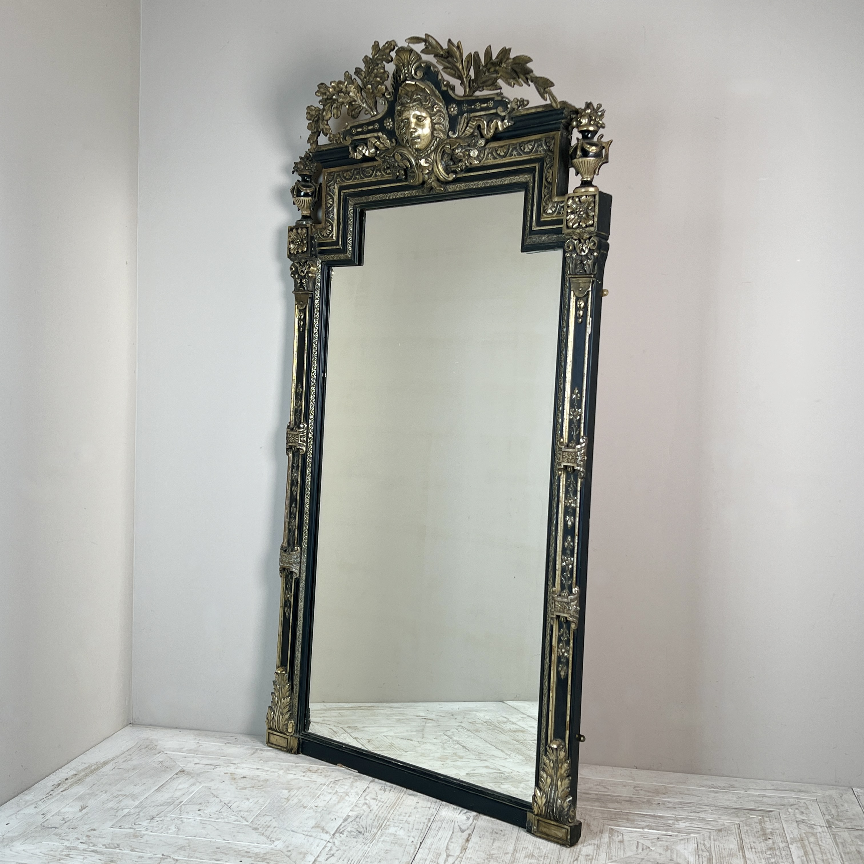 Large Antique French Ebonised & Silver Gilt Floor Or Overmantel Mirror - Image 3