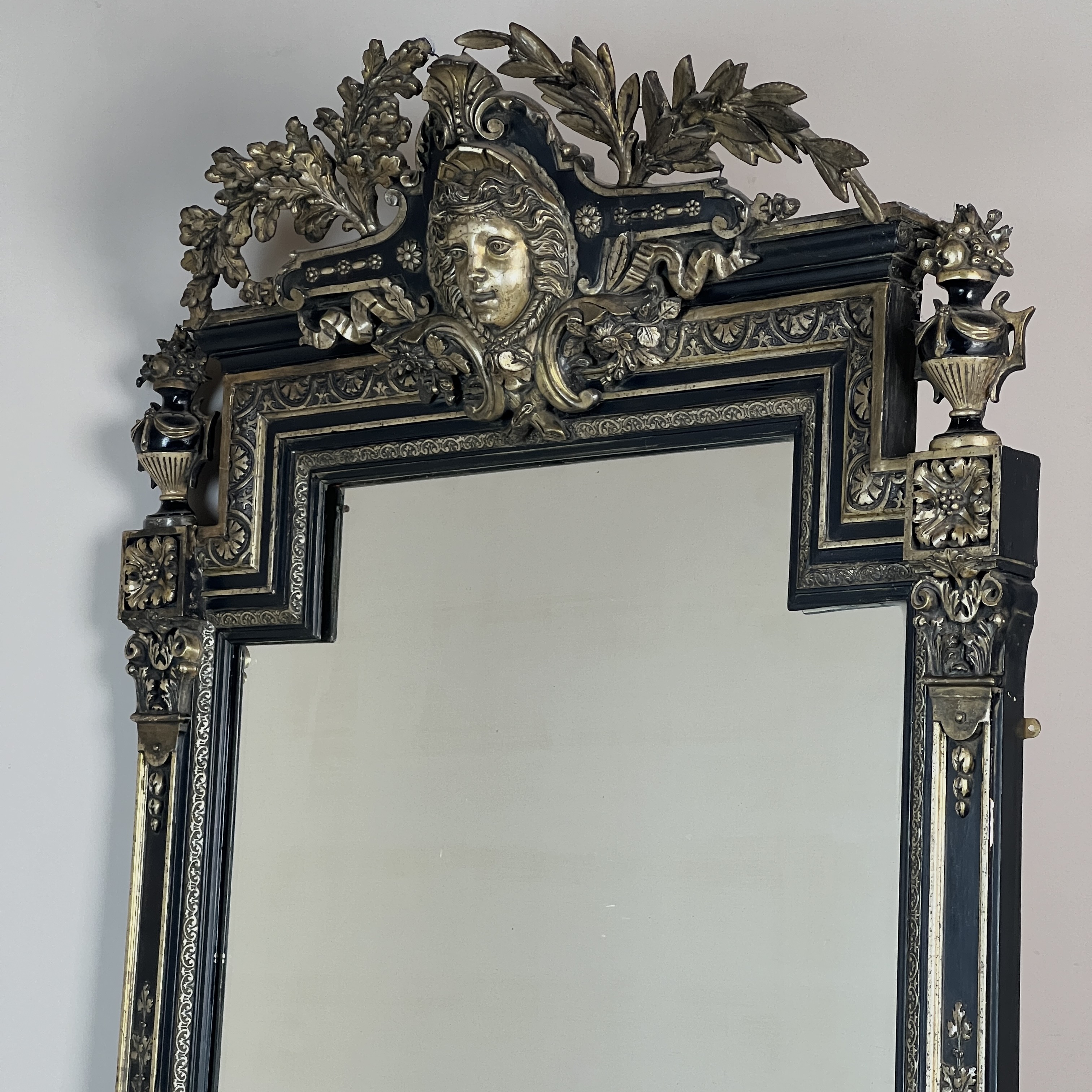 Large Antique French Ebonised & Silver Gilt Floor Or Overmantel Mirror - Image 8