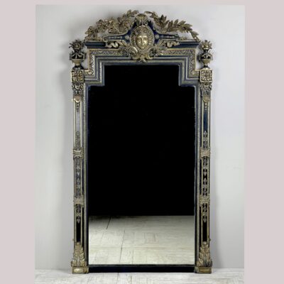 Large Antique French Ebonised & Silver Gilt Floor Or Overmantel Mirror