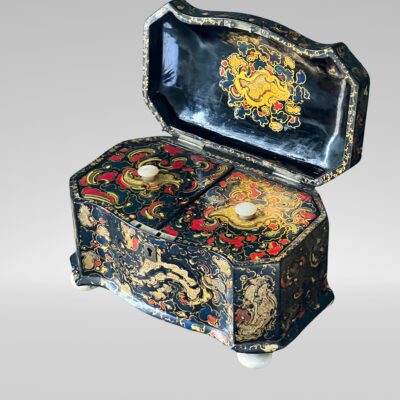 A Victorian Jennens & Bettridge Papier Mache Tea Caddy
