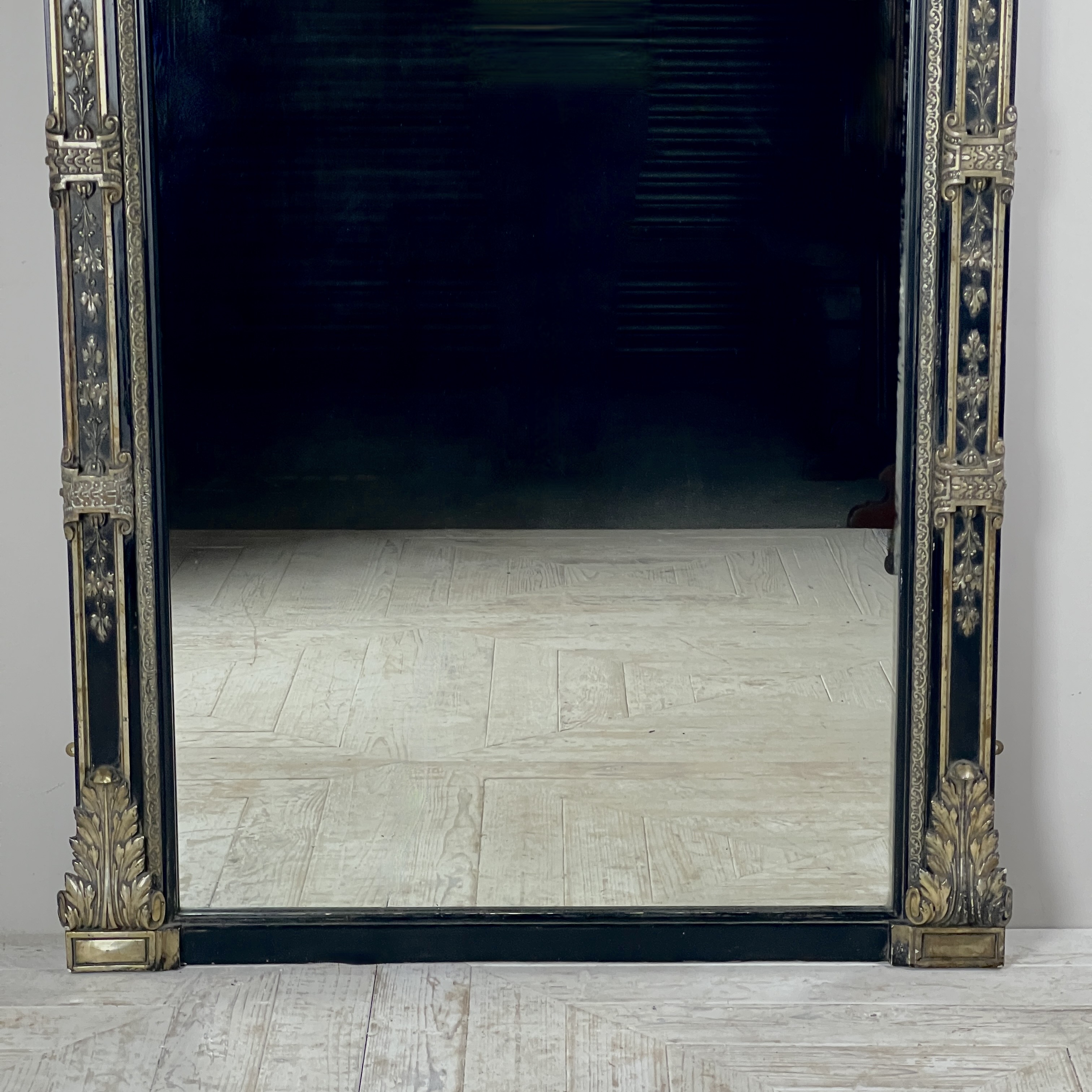 Large Antique French Ebonised & Silver Gilt Floor Or Overmantel Mirror - Image 5