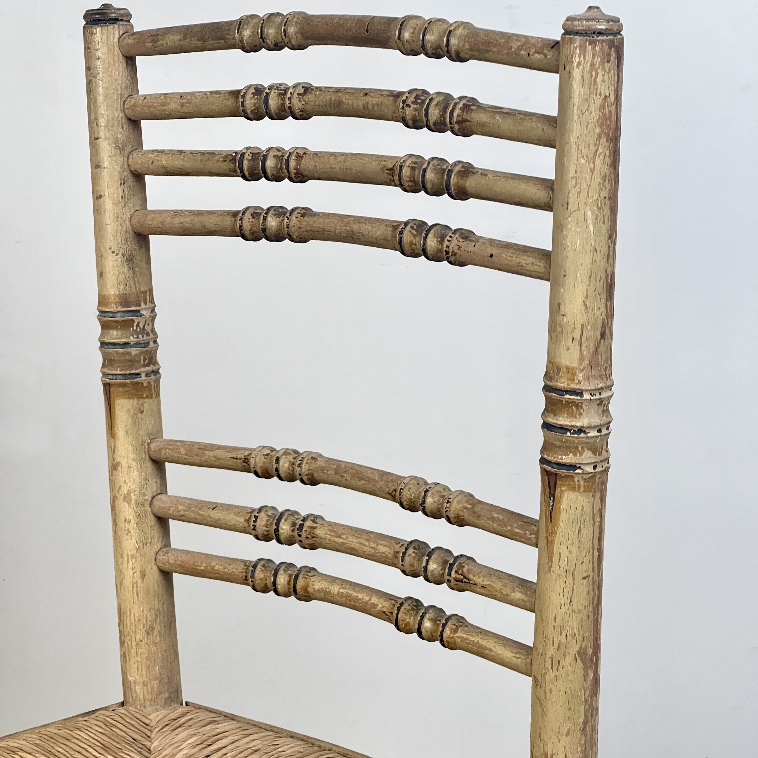 A Pair Of Painted Regency Faux Bamboo And Rush Seat Chairs - Image 4