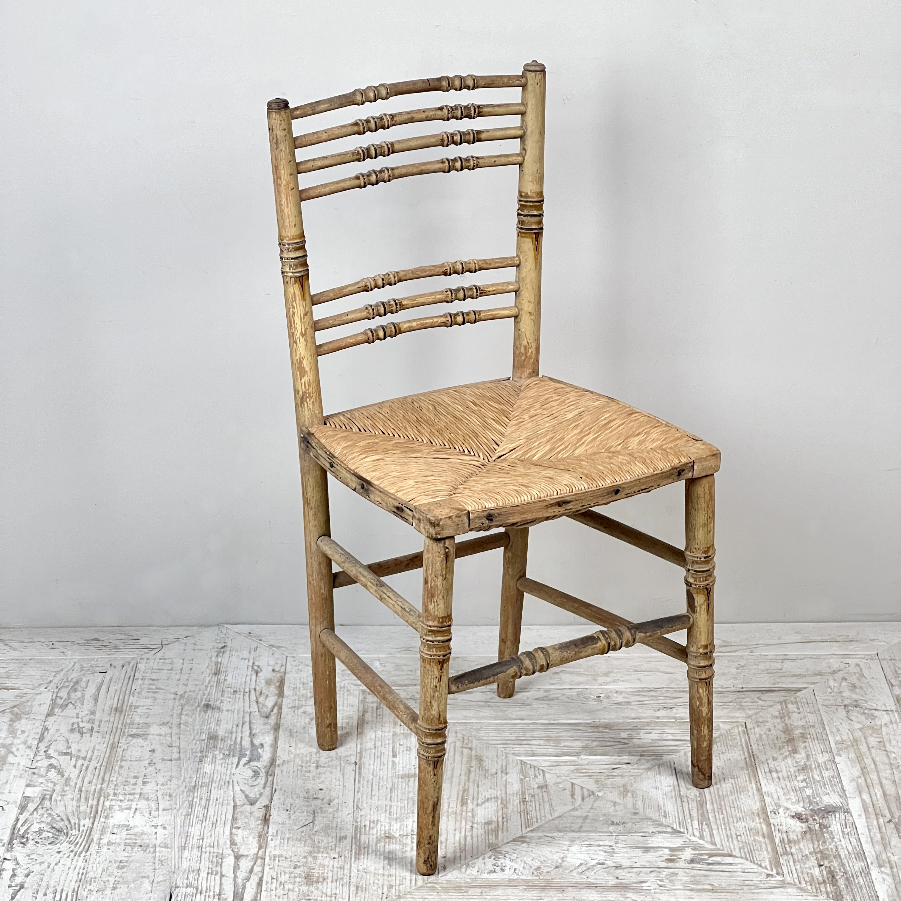 A Pair Of Painted Regency Faux Bamboo And Rush Seat Chairs - Image 5