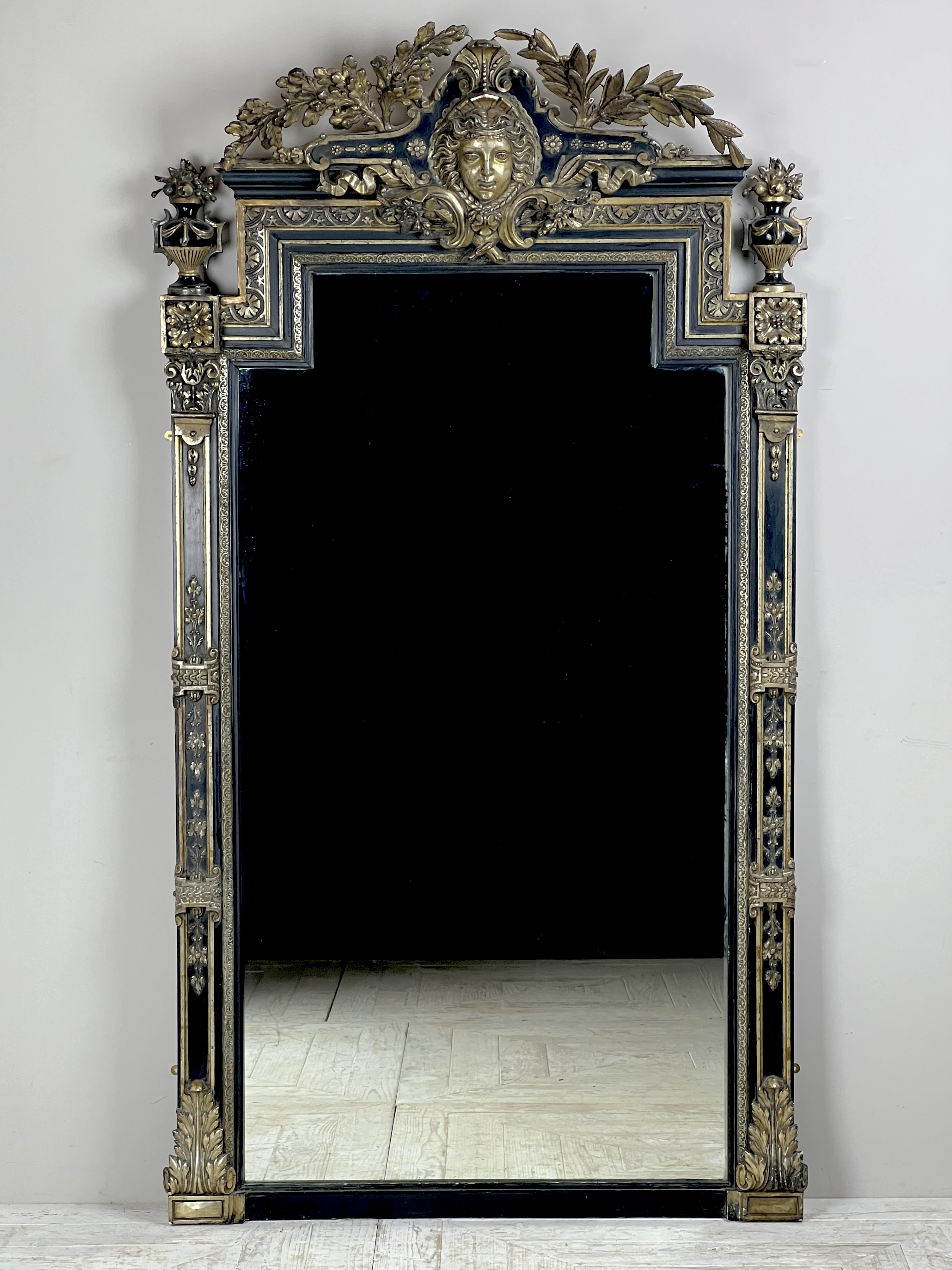 Large Antique French Ebonised & Silver Gilt Floor Or Overmantel Mirror - Image 2
