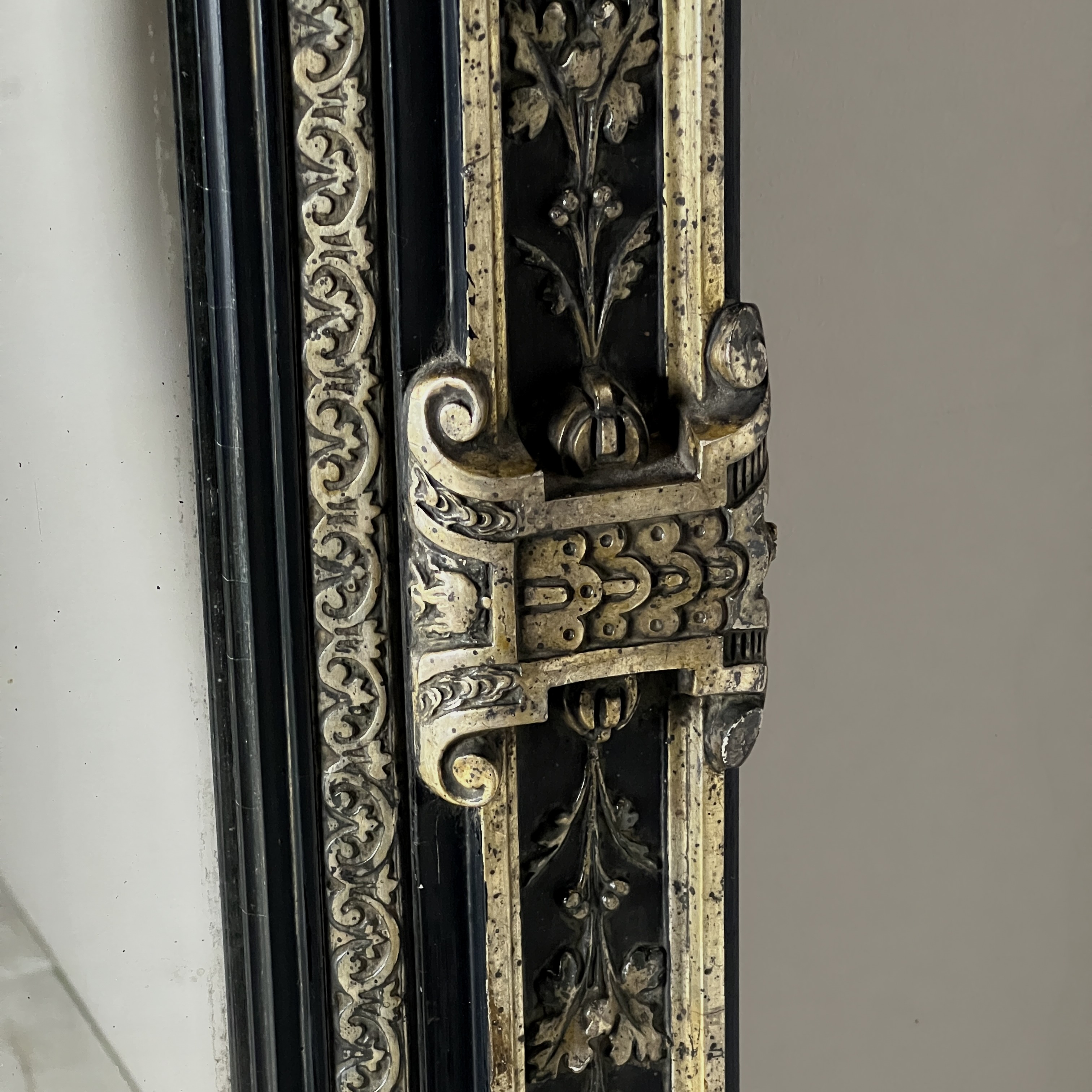 Large Antique French Ebonised & Silver Gilt Floor Or Overmantel Mirror - Image 7