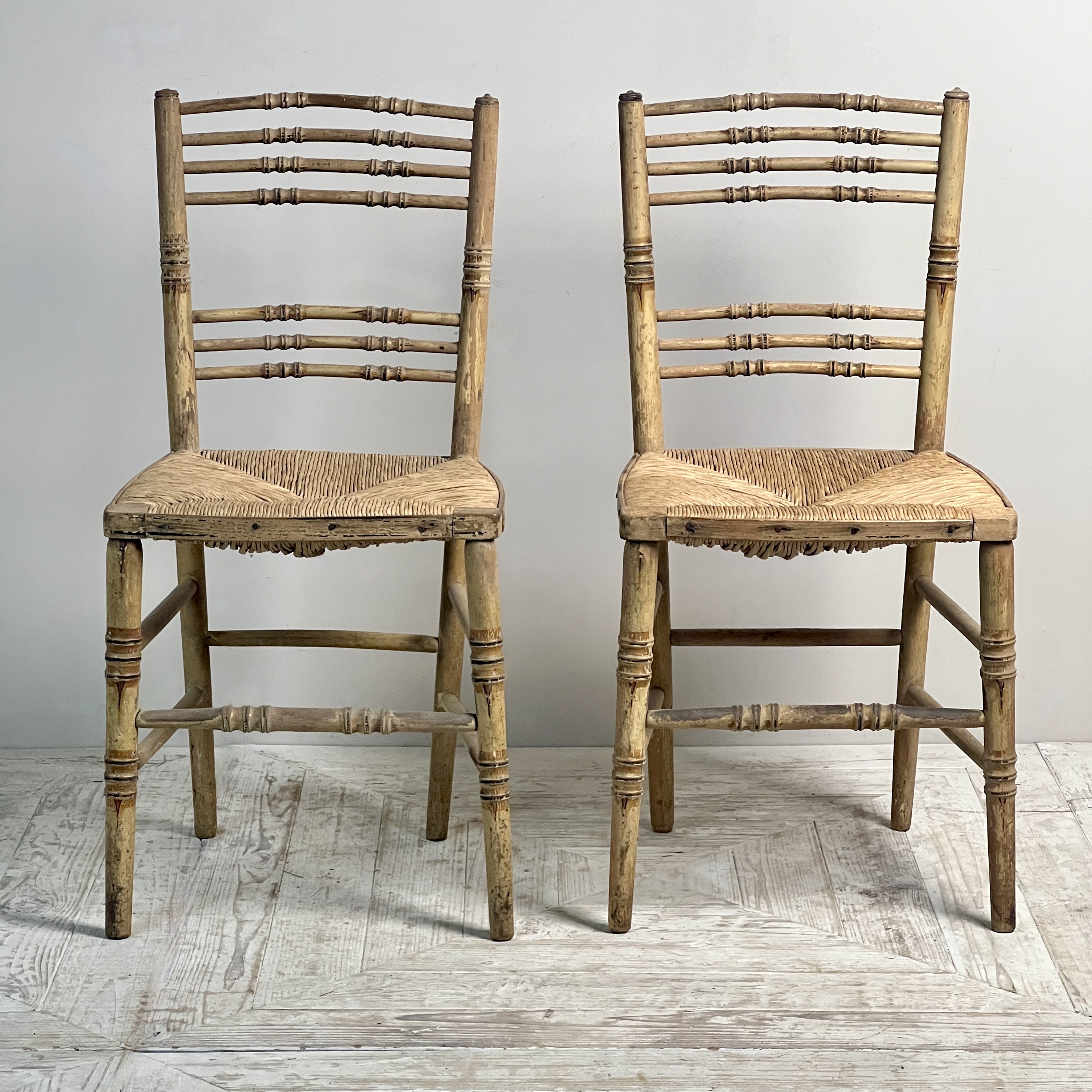 A Pair Of Painted Regency Faux Bamboo And Rush Seat Chairs - Image 6