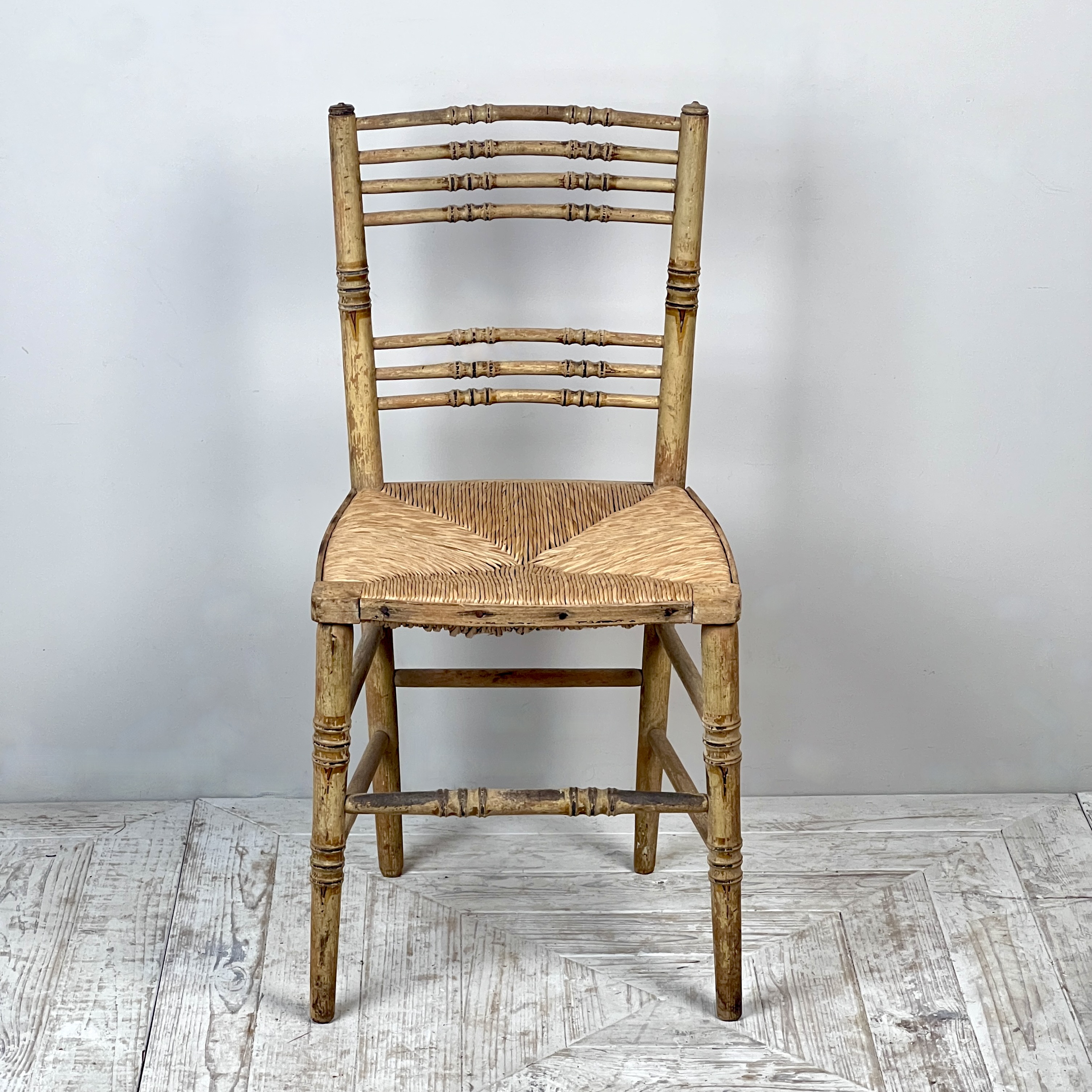 A Pair Of Painted Regency Faux Bamboo And Rush Seat Chairs - Image 8
