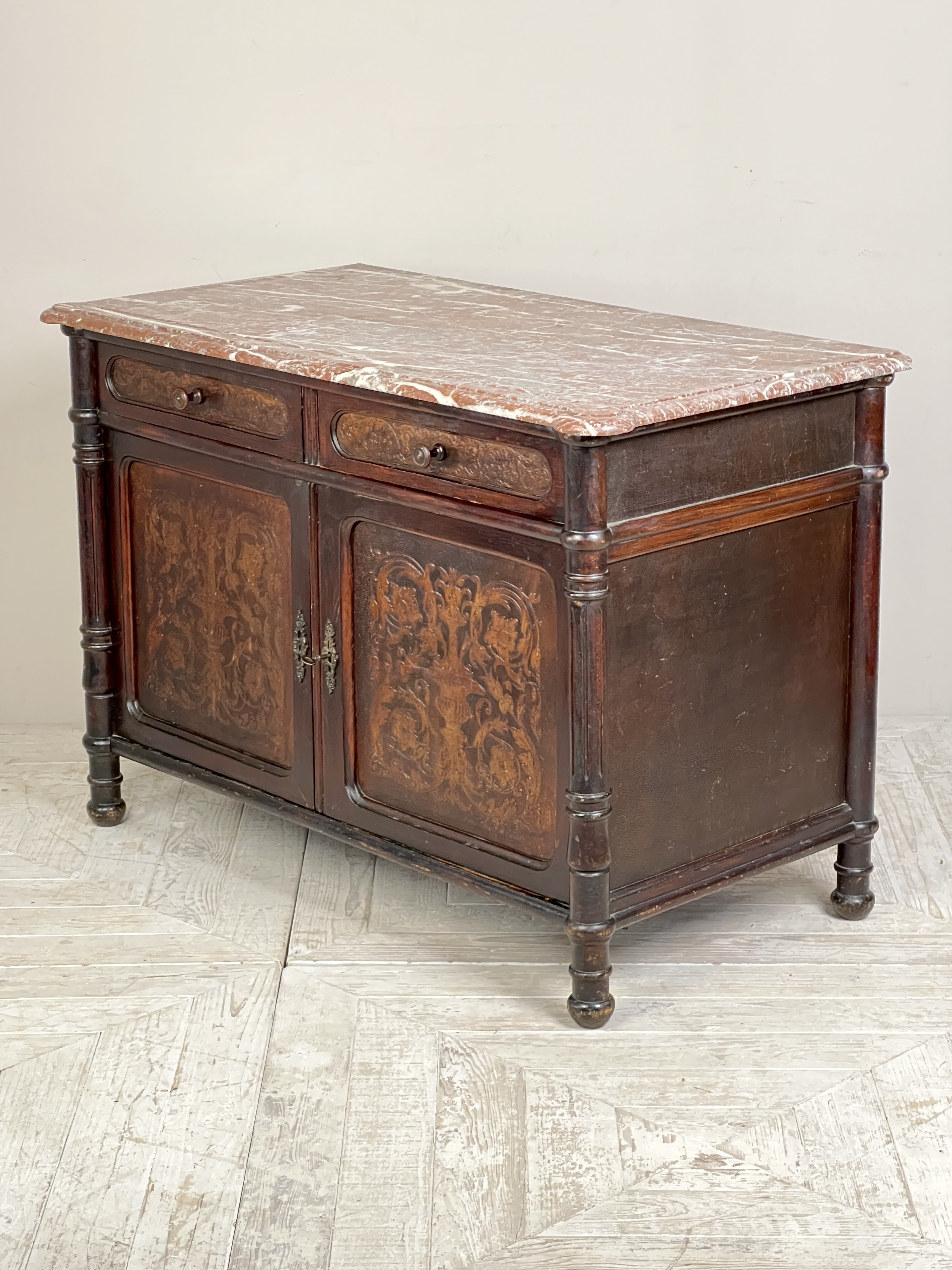 French Antique Marble Topped And Leathered Washstand - Image 3