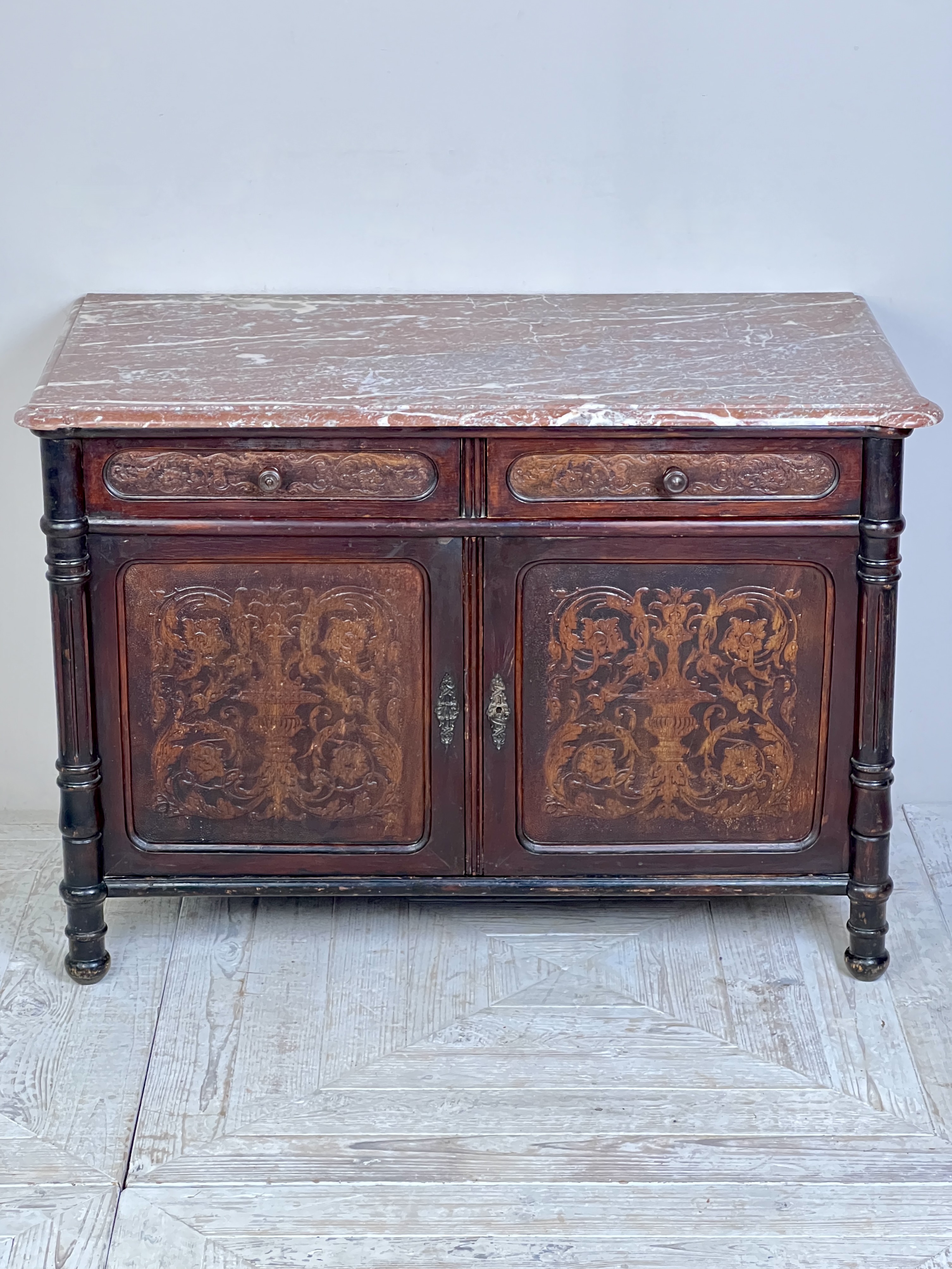 French Antique Marble Topped And Leathered Washstand - Image 4