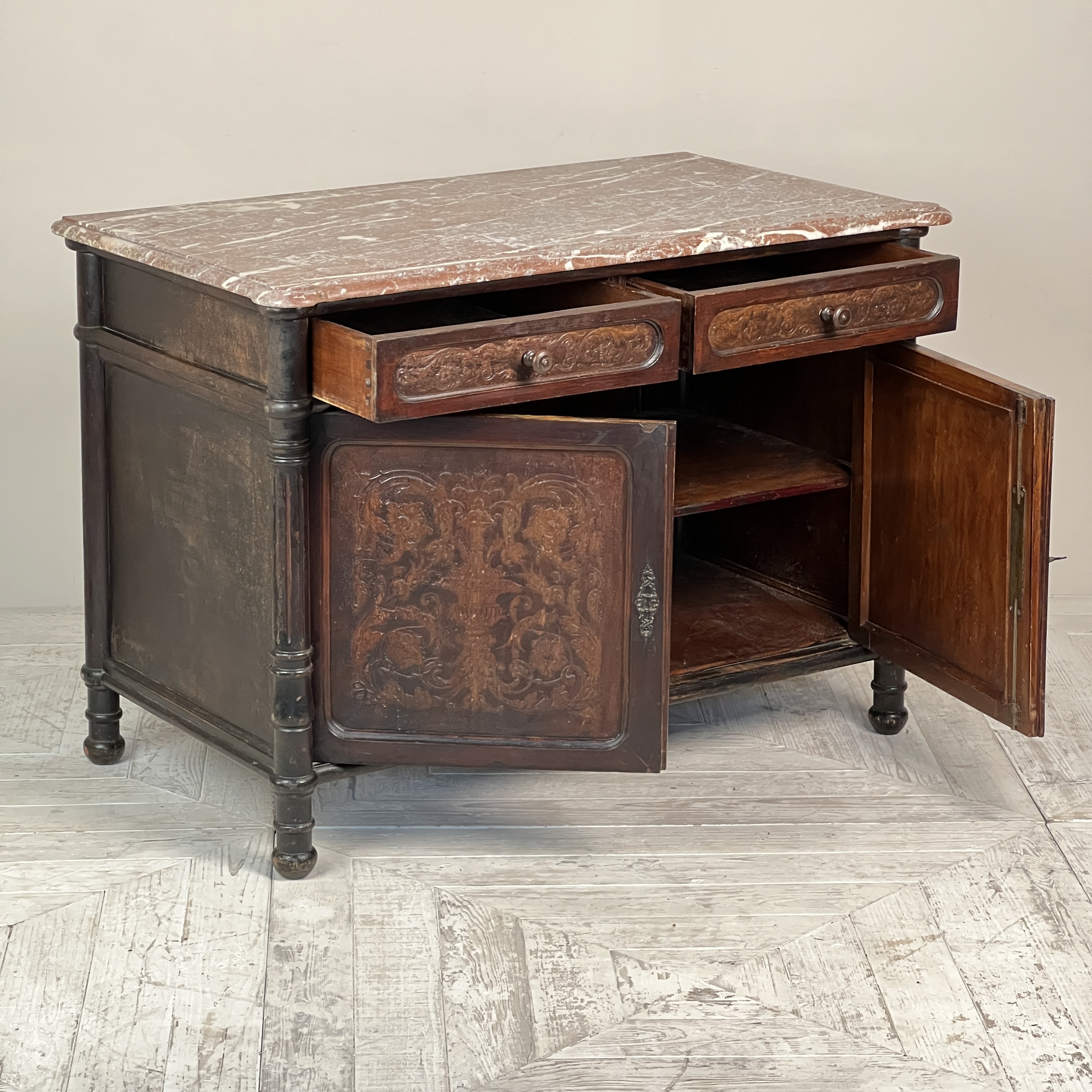 French Antique Marble Topped And Leathered Washstand - Image 5